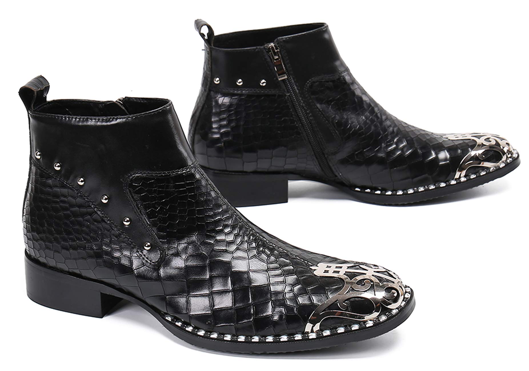 Santimon Men's Western Leather Chelsea Boots with Metal Toe & Zipper - Stylish Dress Boots for Casual & Formal Wear - Perfect for Cowboy, Riding, Work & Night Out