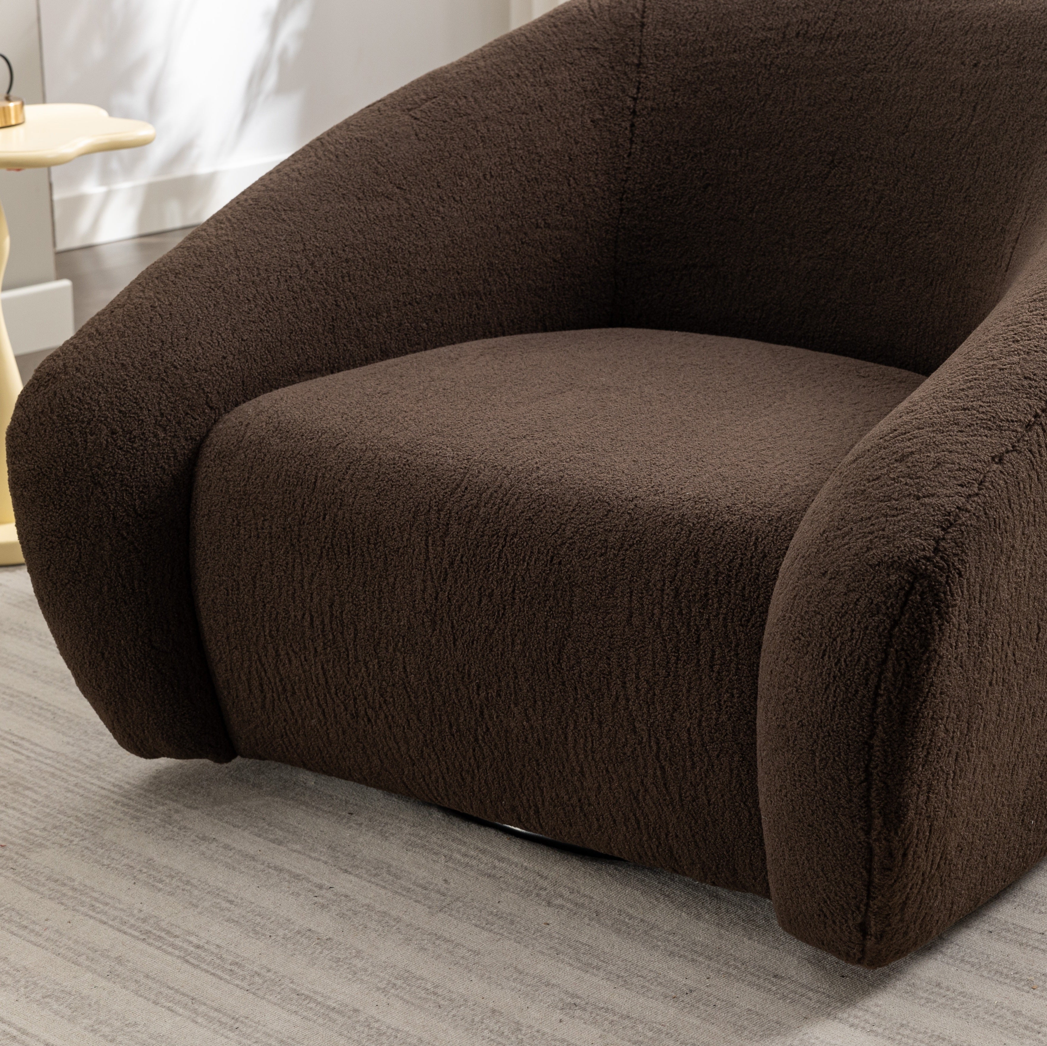Roundhill Furniture Luzern Modern Boucle Upholstered Accent Chair - 360° Swivel Lounge Chair for Living Room, Bedroom & Office - Soft Fabric Contemporary Seating with Rotating Base