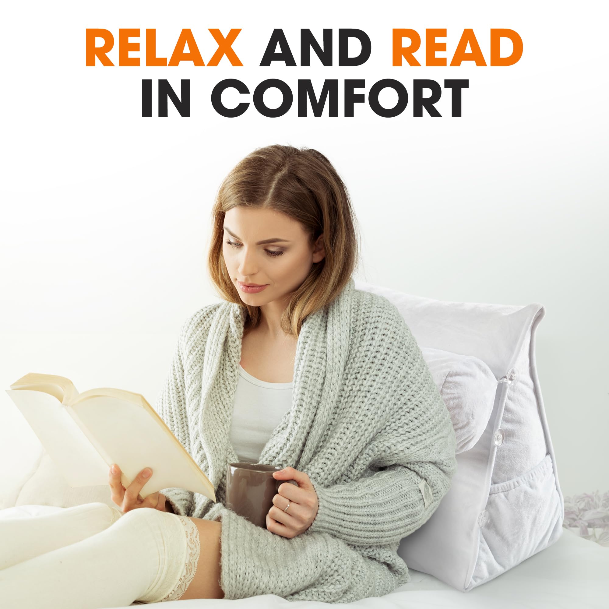 **Cheer Collection Memory Foam Reading Wedge Pillow – Adjustable Back Support Pillow for Couch, Bed & Chair – Comfortable TV & Reading Pillow for Adults & Kids (White) – Perfect for Relaxing, Watching TV & Reading in Bed**