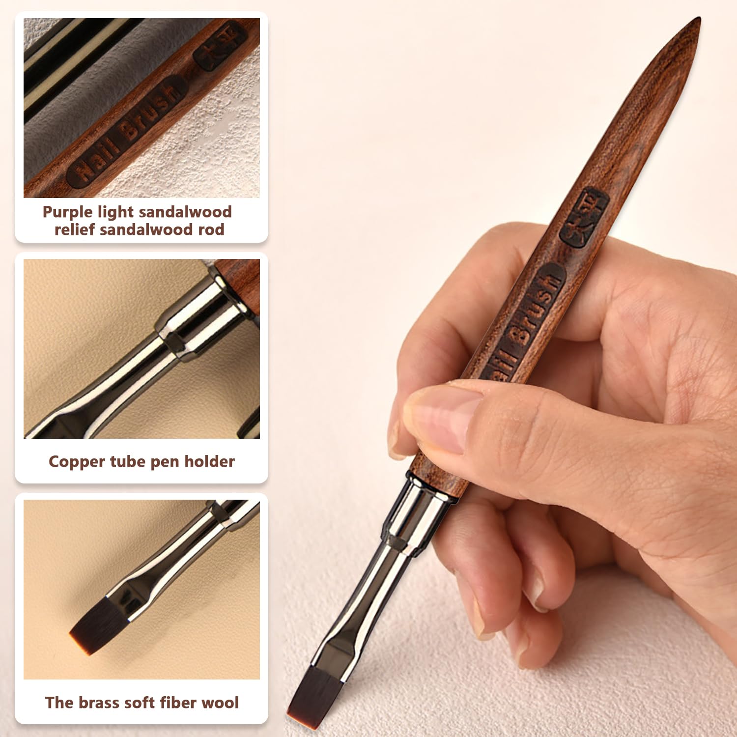 DANNEASY Acrylic Nail Brush Set - Sandalwood Handle Flat Head Nail Art Brush for Acrylic Nails, Gel Polish, Nail Design and Clean Up - Professional Nail Art Tools for Manicure, Pedicure & Salon Use