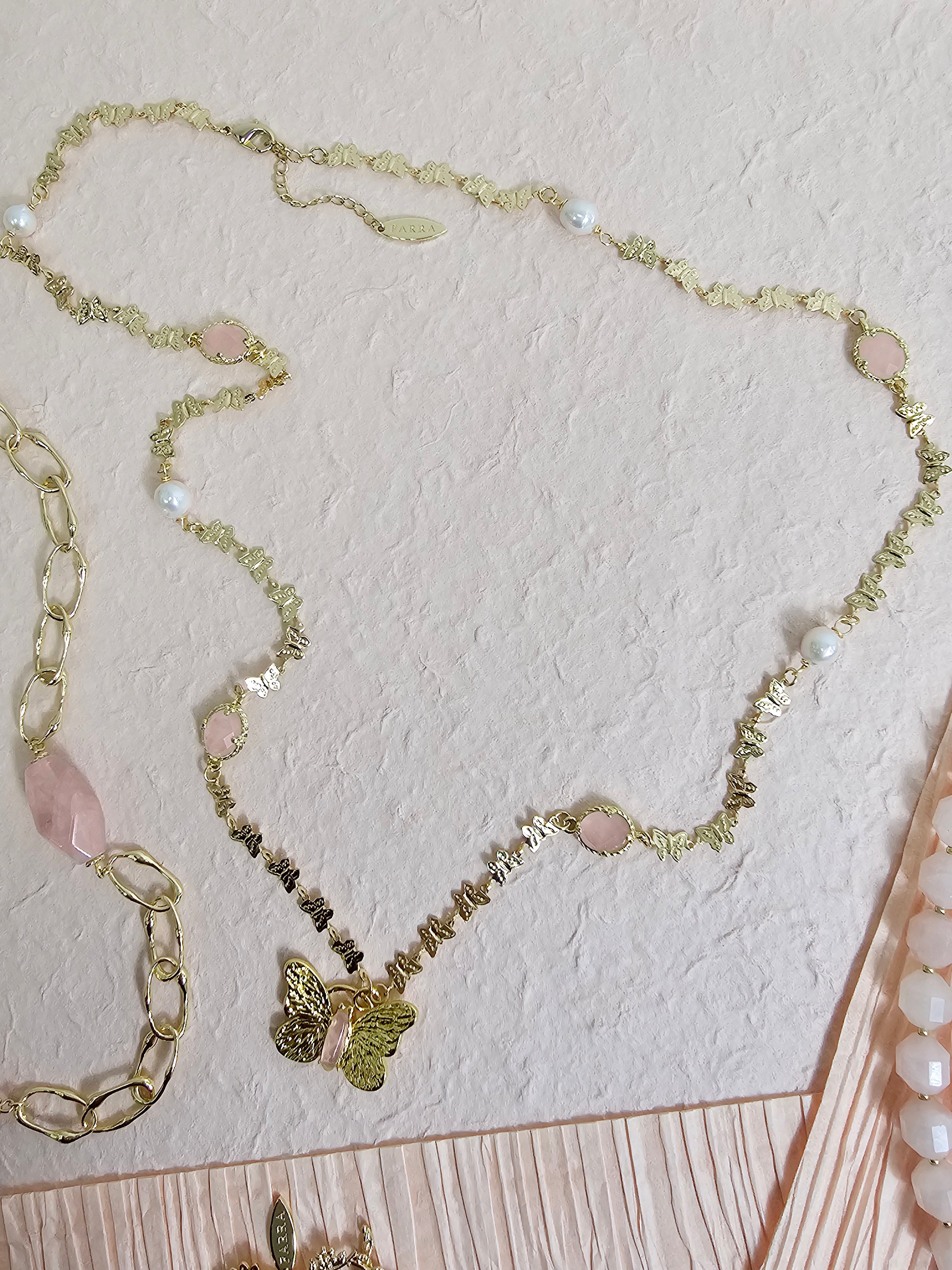 Rose Quartz Butterfly Pendant Necklace for Women - Elegant Long Crystal Jewelry for Healing, Love & Positive Energy | Perfect for Gifts, Meditation & Spiritual Healing