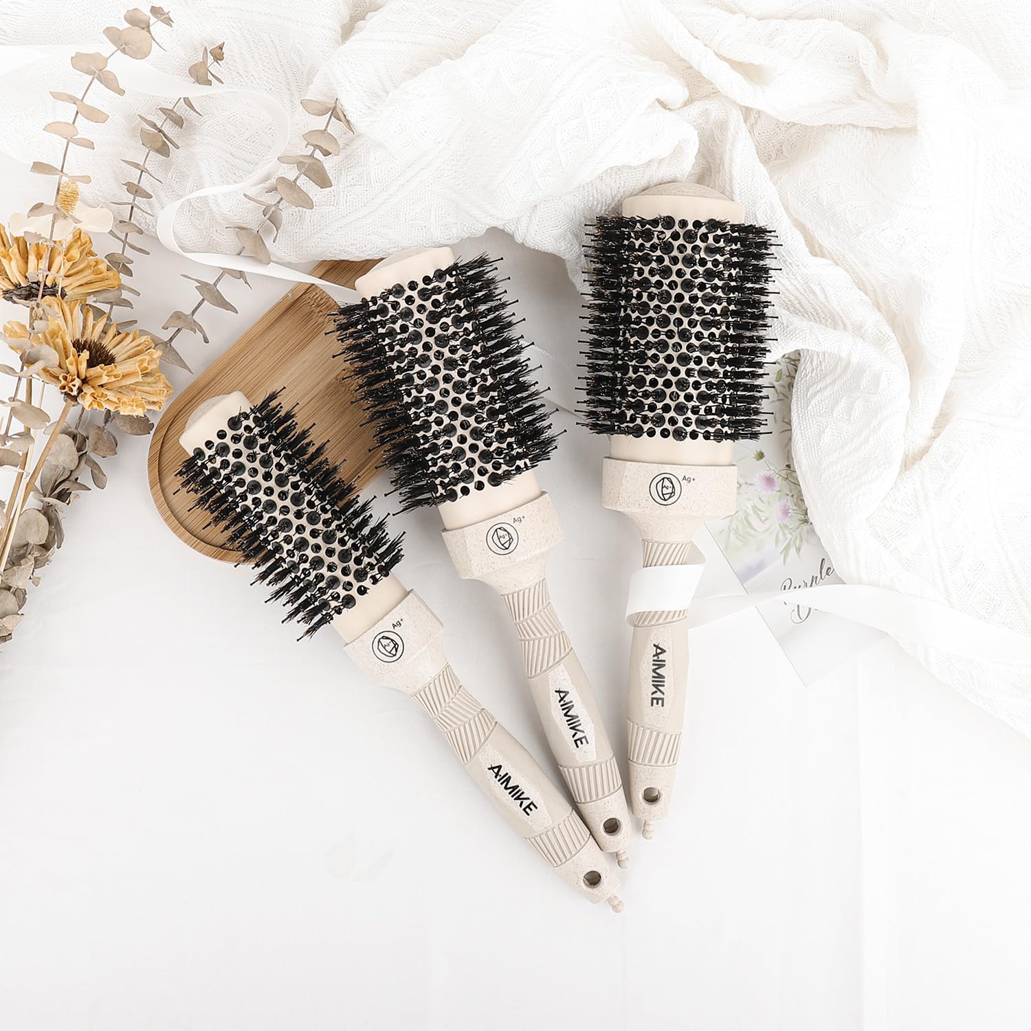 AIMIKE Professional Round Hair Brush for Blow Drying - Nano Ionic Technology Anti-Static Styling Brush with Boar Bristles & Nylon - Perfect for Salon Styling, Curling, Straightening & Volume - Ideal for Home Use & Professional Hairdressers