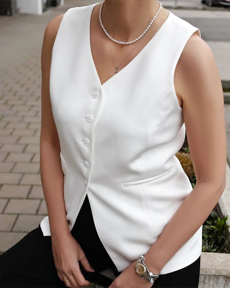 Women's Sleeveless Silk Vest - Elegant Summer Blouse for Office, Party & Casual Wear
