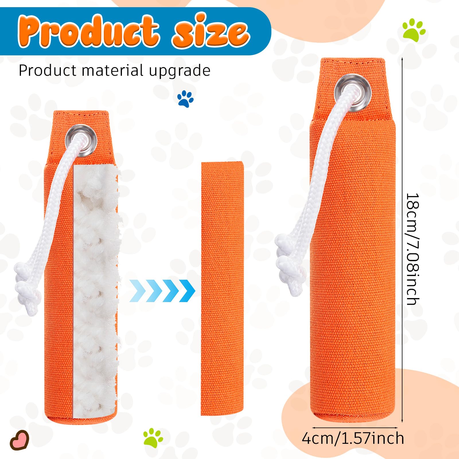 2 Pack Canvas Dog Training Bumpers - Durable Hunting Dog Training Dummy for Retrieval Practice (7.1 x 1.6 Inches, Orange) - Perfect for Field Training, Backyard Fetch & Obedience Exercises