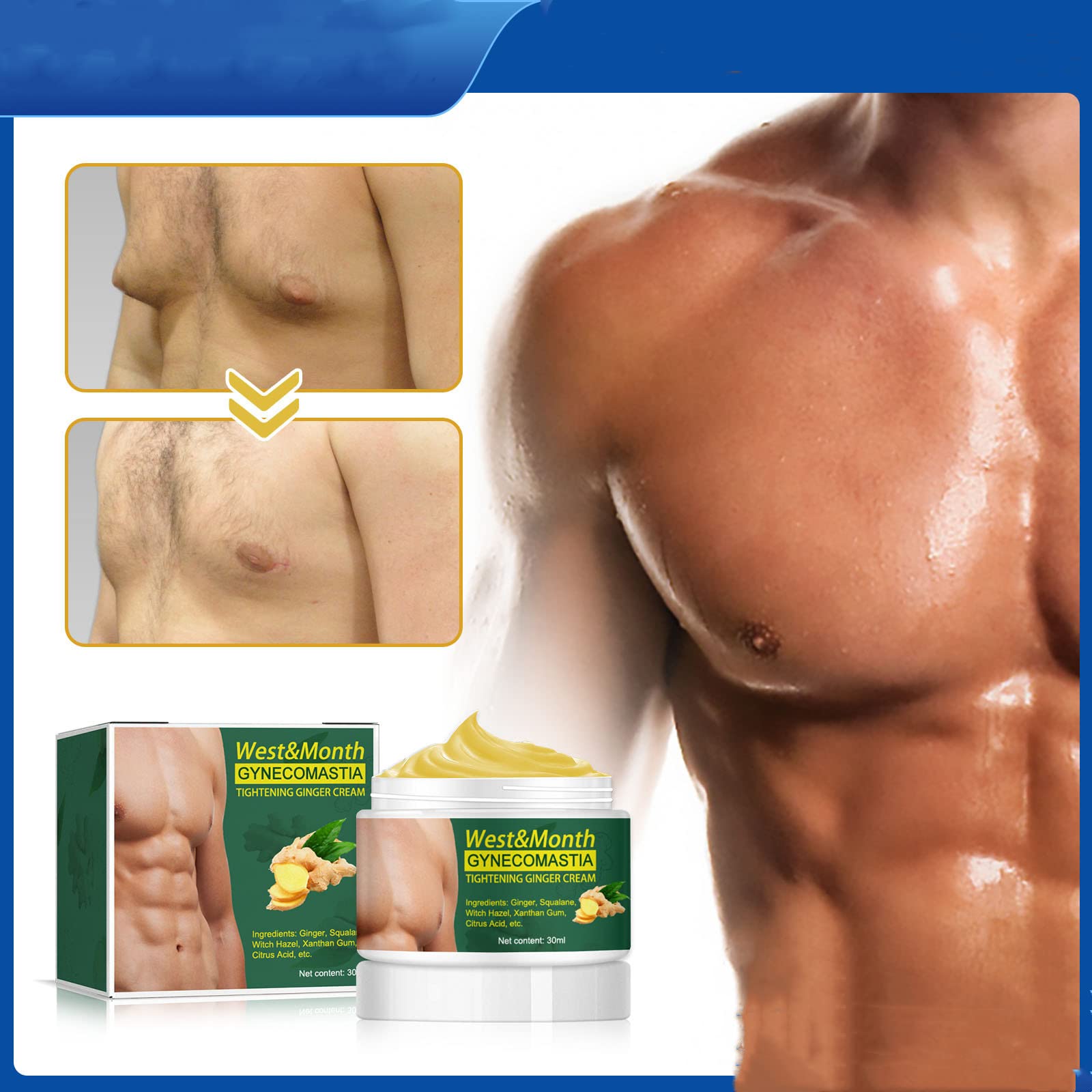 **Gynecomastia Firming Ginger Cream for Men – 30ml Natural Slimming & Tightening Cream – Anti-Cellulite Hot Cream – Breast Firming & Body Contouring – Perfect for Post-Workout & Daily Use**