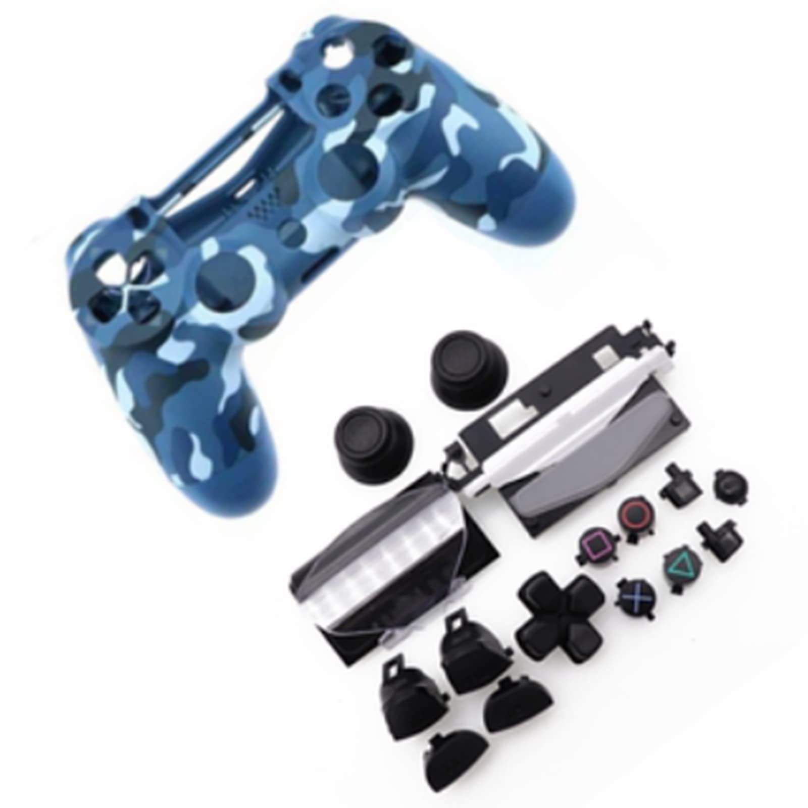 HUAYUWA Plastic Game Controller Shell (Camouflage Blue) with Button Replacement Kit for PlayStation 4 Slim 4.0 JDS-040 JDM-040 (V1 Version) - Perfect for DIY Repairs & Custom Gaming Setup