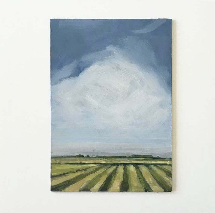 10x5.5 Inch Oil Painting on Flat Panel - Drying Hay Landscape Artwork for Farmhouse Decor, Country Living Room, Rustic Wall Art