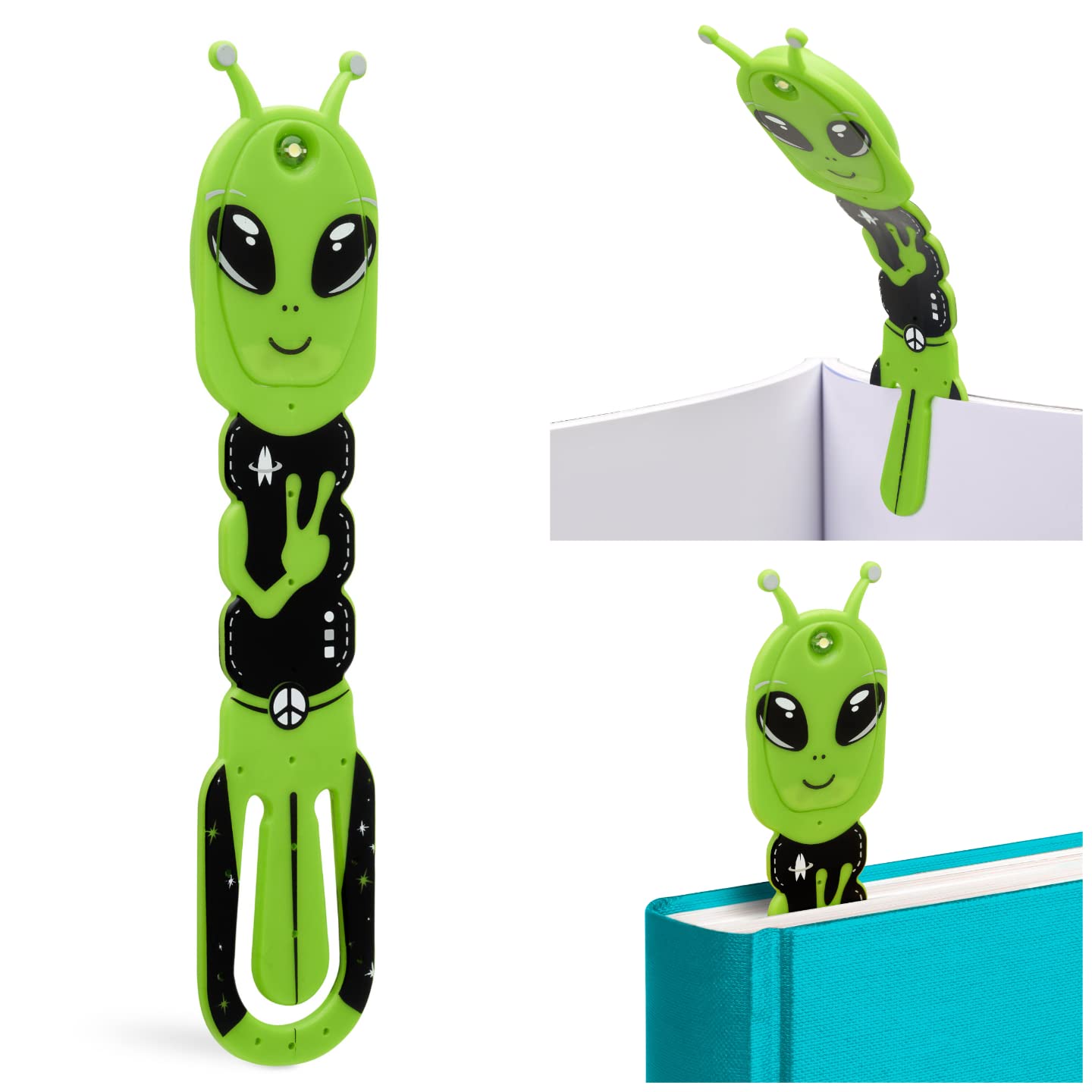 Flexilight 2-in-1 LED Book Light & Bookmark - Adjustable Clip On Reading Lamp for Bed, Travel & Night Reading - Perfect Gift for Book Lovers, Students & Kids (Alien Green) - Ideal for Bedtime Stories, Study Sessions & Cozy Reading Nooks