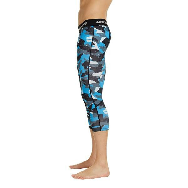 Blue Camo Compression 3/4 Tights for Women - High Performance Workout Leggings for Running, Yoga & Gym - Moisture Wicking & Breathable Activewear