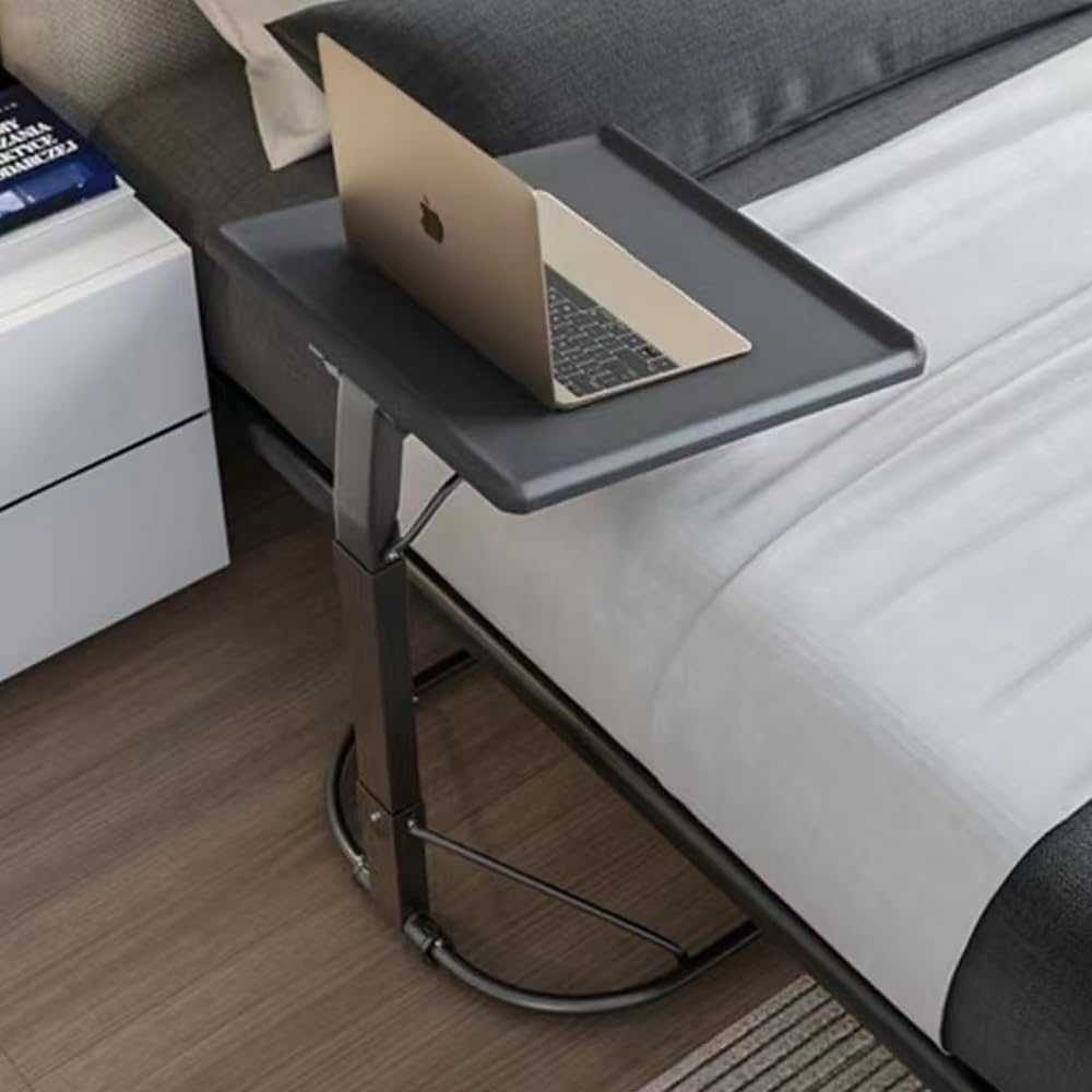 SHXSYN Adjustable Overbed Table with Wheels - Portable Folding Laptop Desk for Home Office, Bed, Couch - Standing Desk Converter with Tray for Computer Workstation (Black) - Perfect for Remote Work, Nursing Homes & Small Spaces
