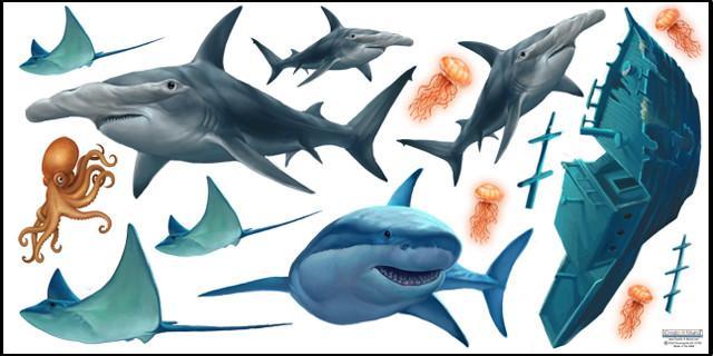 Shark Wall Mural Sticker - Realistic Ocean Theme Decal for Kids Room, Nursery, or Classroom Decor - Perfect for Underwater Adventure & Marine Life Lovers