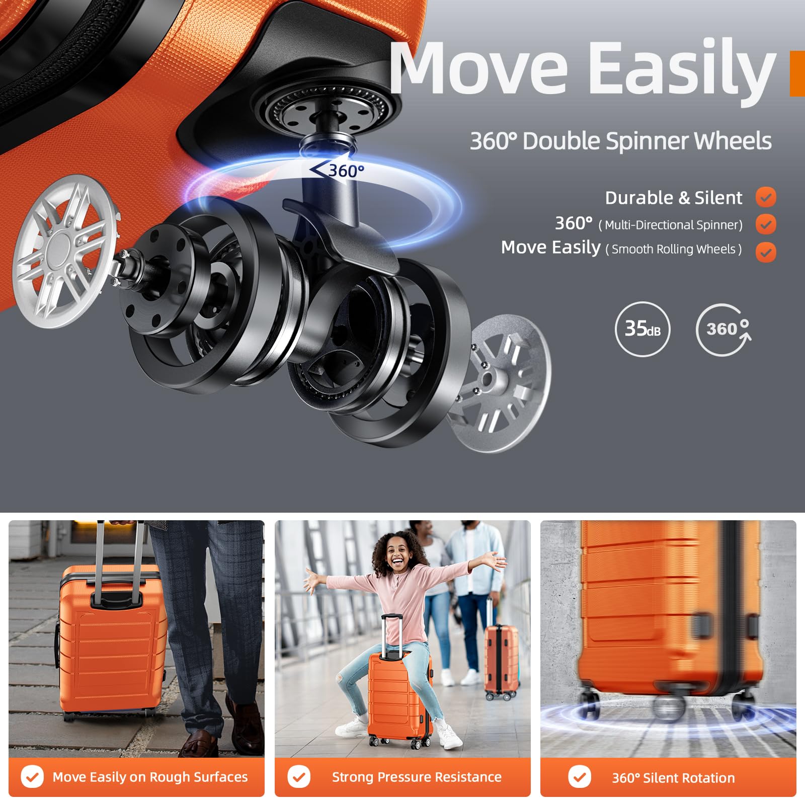 SHOWKOO 4-Piece Expandable Luggage Set - Durable PC+ABS Suitcase with Double Spinner Wheels & TSA Lock, Orange - Perfect for Travel, Vacations & Business Trips