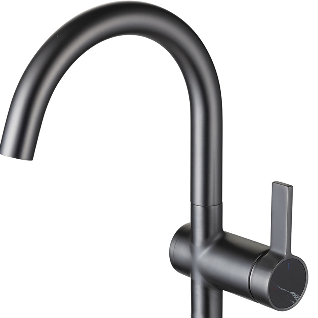DAX Portofino Single Handle Vessel Bathroom Faucet - Gun Metal Finish (DAX 4341B GM) | Modern Bathroom Sink Faucet for Vanity, Powder Room & Guest Bath Decor