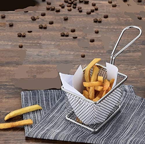 Stainless Steel Deep Fry Basket with Handles - Reusable French Fry Holder, Potato Chip Strainer & Cooking Tool for Kitchen (Silver, 1-Pack) - Perfect for Frying, Draining & Serving French Fries, Onion Rings & More