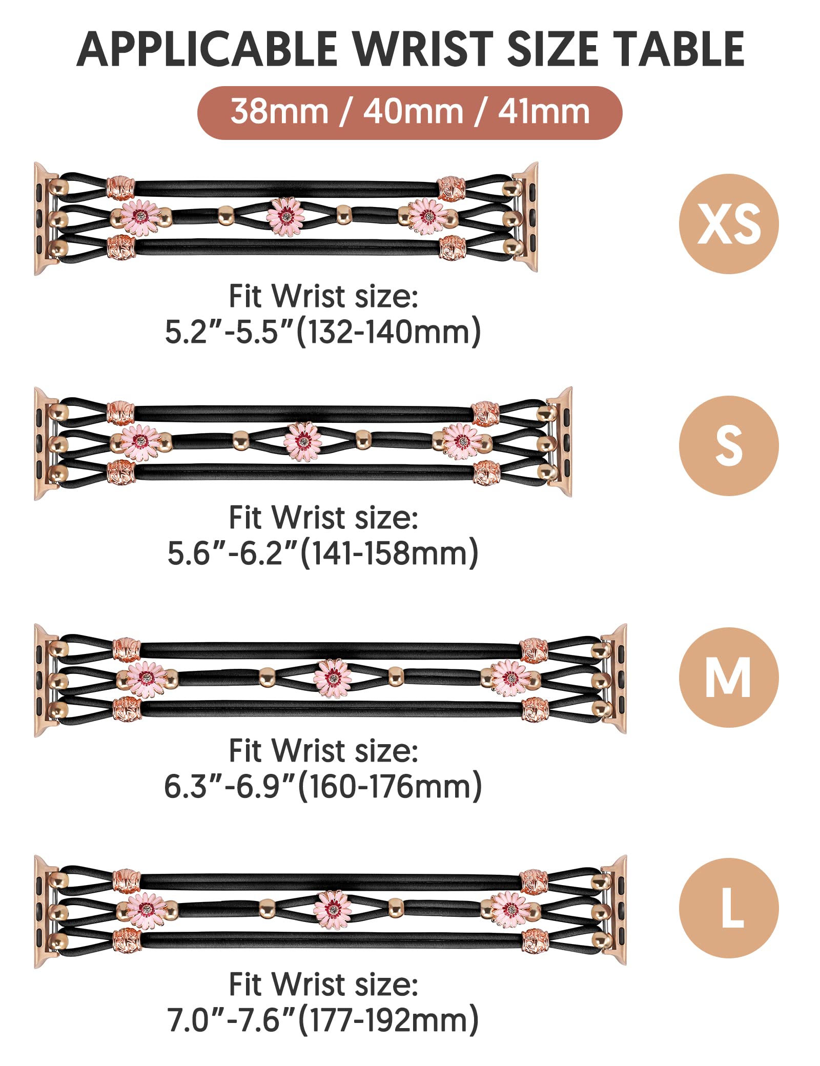 Floral Apple Watch Band for Women - Boho Beaded Braided Elastic Strap Compatible with iWatch Series 10/9/8/7/6/SE/5/4/3/2/1 & 42/41/40/38mm - Perfect for Casual Wear, Office & Boho Fashion Accessories