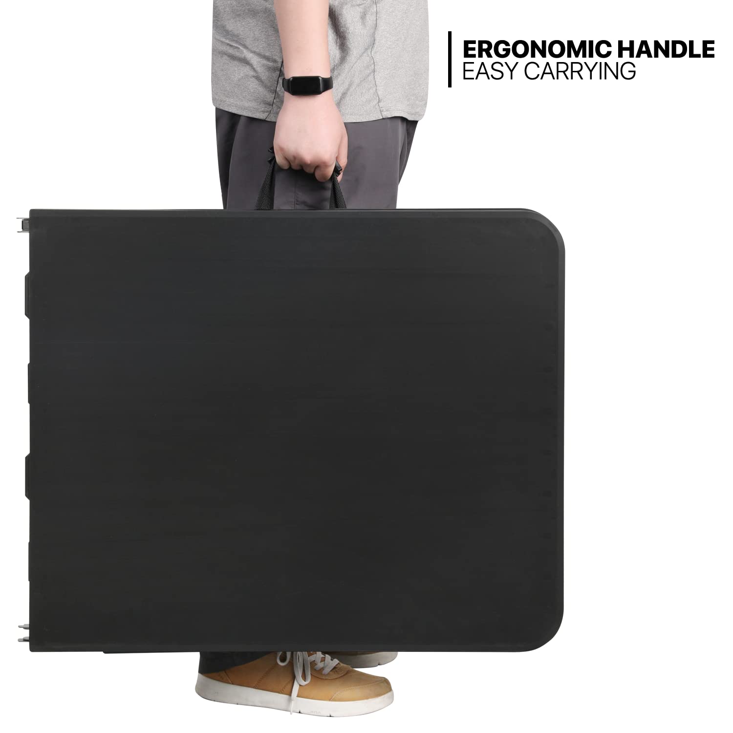 MoNiBloom 6Ft Folding Table - Heavy Duty Portable Plastic Dining Table with Handle & Lock, Fold in Half for Indoor Outdoor Use - Perfect for Camping, Picnic, Party, BBQ, and Home Office (Black)