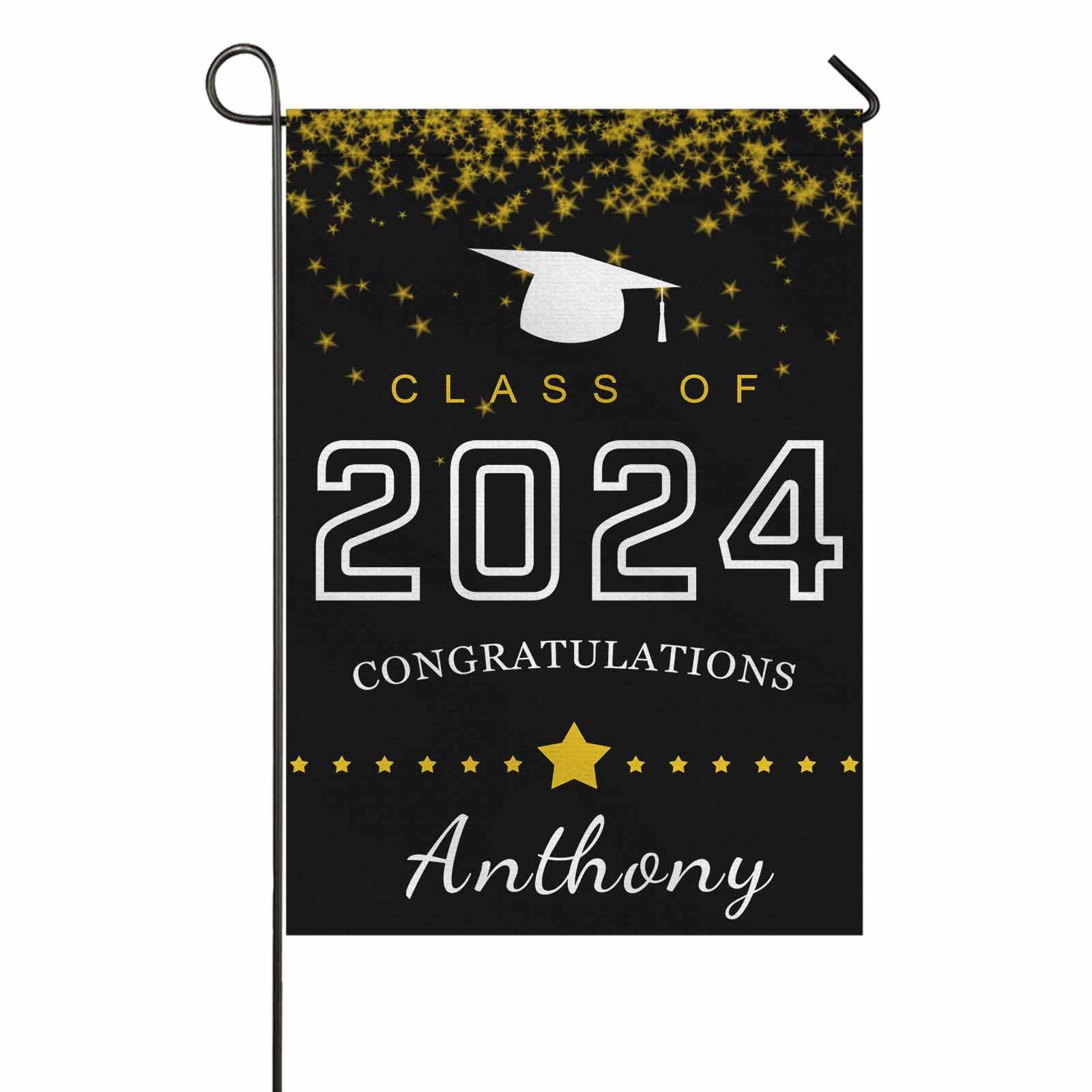 Custom Personalized Class of 2024 Graduation Garden Flag - Golden Star Congratulations Yard Banner with Name (28x40 inches) for Home, Lawn Decor - Perfect for Graduation Parties & Outdoor Celebrations