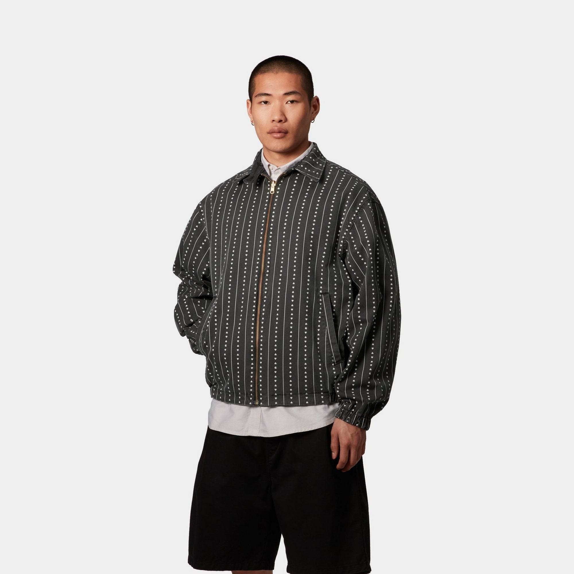 Hudson Reversible Jacket for Men & Women - Black Stone Washed & Heart Pinstripe Design | Lightweight Water-Resistant Outerwear for Hiking, Travel & Everyday Wear