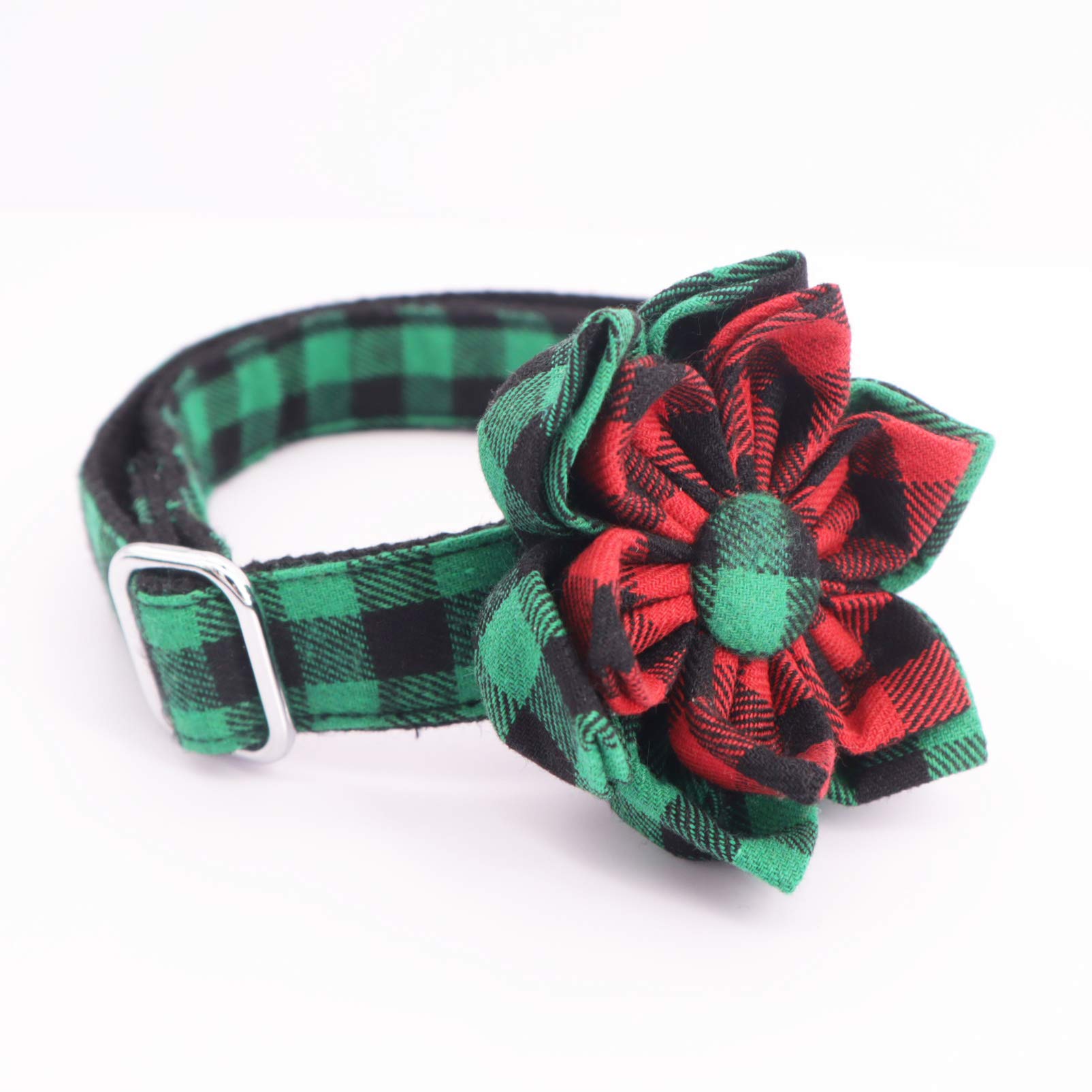 Festive Green Christmas Dog Collar with Flower - Adjustable Pet Collar for Small Dogs - Perfect Holiday Gift for Female Puppies - Great for Christmas Photos & Holiday Parties