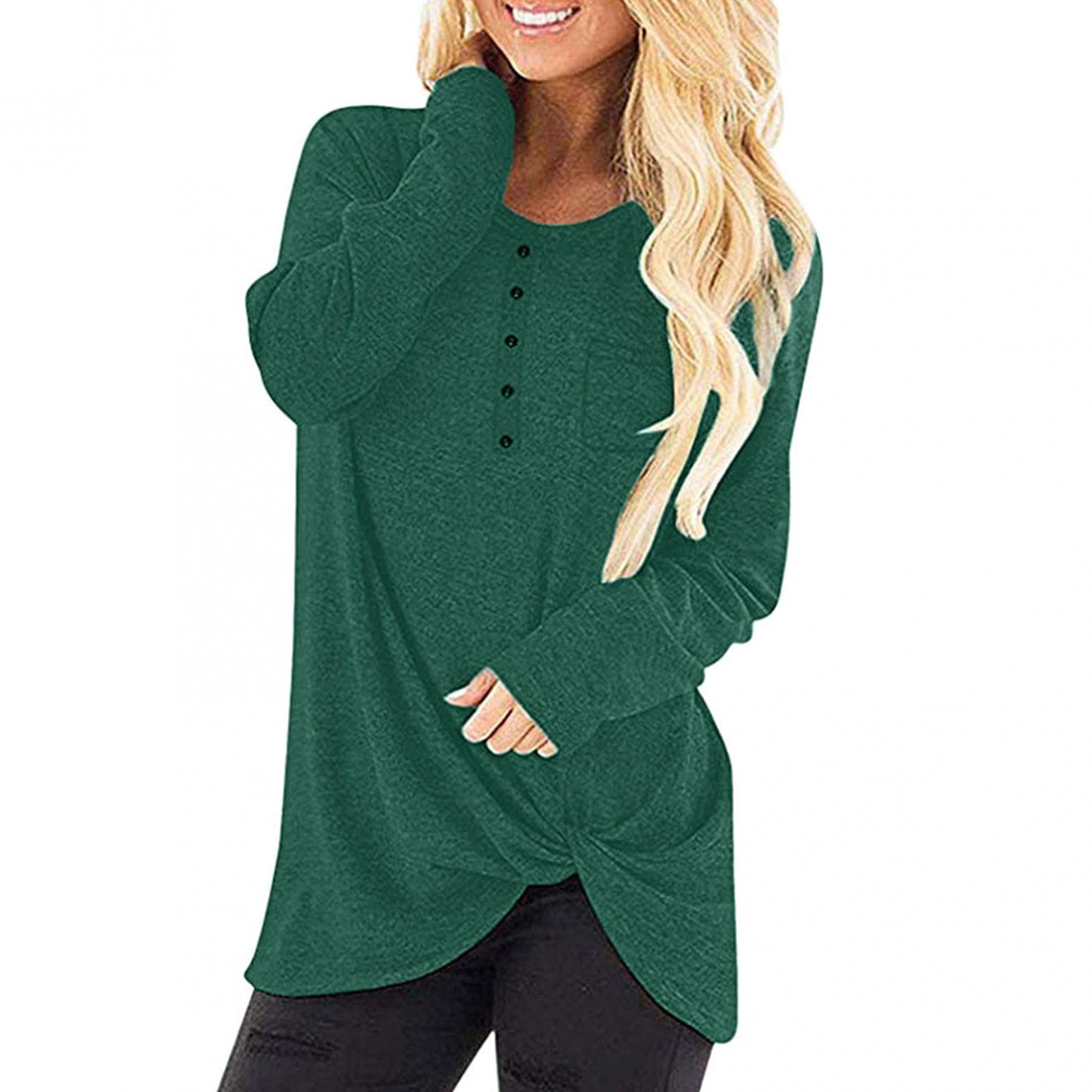POLLYANNA KEONG Women's Long Sleeve Crewneck Sweatshirt - Casual Twist Knot Front Top for Fall & Winter | Perfect for Work, Date Night & Weekend Outfits