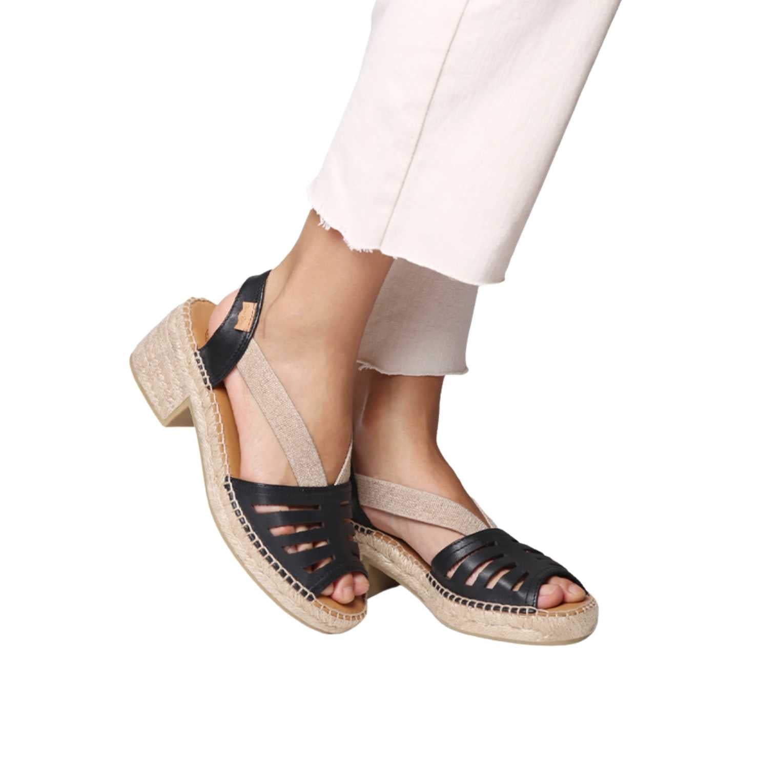 Women's Open Toe Leather Espadrille Wedge Sandals with Wide Heel - Comfortable Summer Casual Shoes for Beach, Vacation & Outdoor Wear