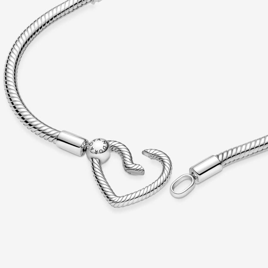 PANDORA Moments Heart Clasp Snake Chain Bracelet for Women - Sterling Silver Charm Bracelet Compatible with Moments Charms - Elegant Jewelry Gift for Her with Gift Box - Perfect for Anniversaries, Birthdays & Special Occasions