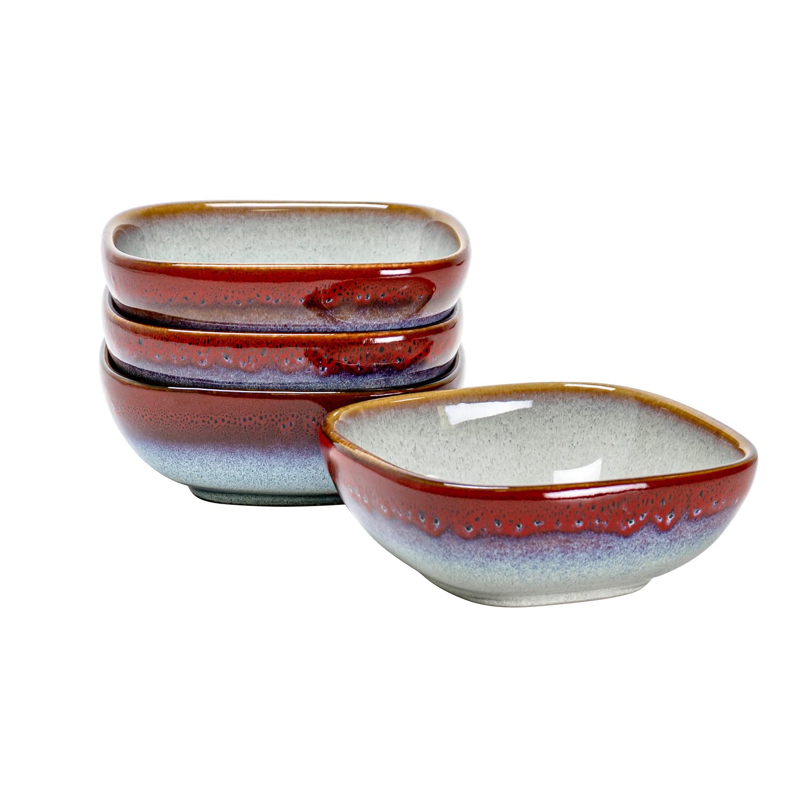HENXFEN 22 Oz Square Ceramic Bowls Set of 4 - Microwave & Dishwasher Safe Serving Bowls for Cereal, Soup, Salad, Oatmeal, Fruit - Perfect for Breakfast, Dining, Entertaining - Reactive Red