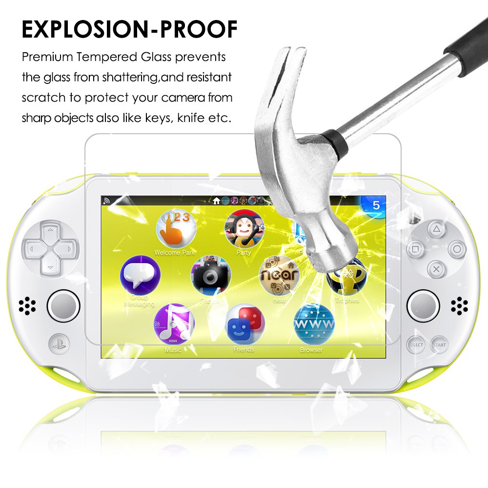 AFUNTA 2 Pack (4 Pcs) Tempered Glass Screen Protector & HD Clear PET Film Back Cover for Sony PlayStation Vita 2000 (PSV 2000) - Anti-Scratch, Bubble-Free Protection for Gaming & Travel Use