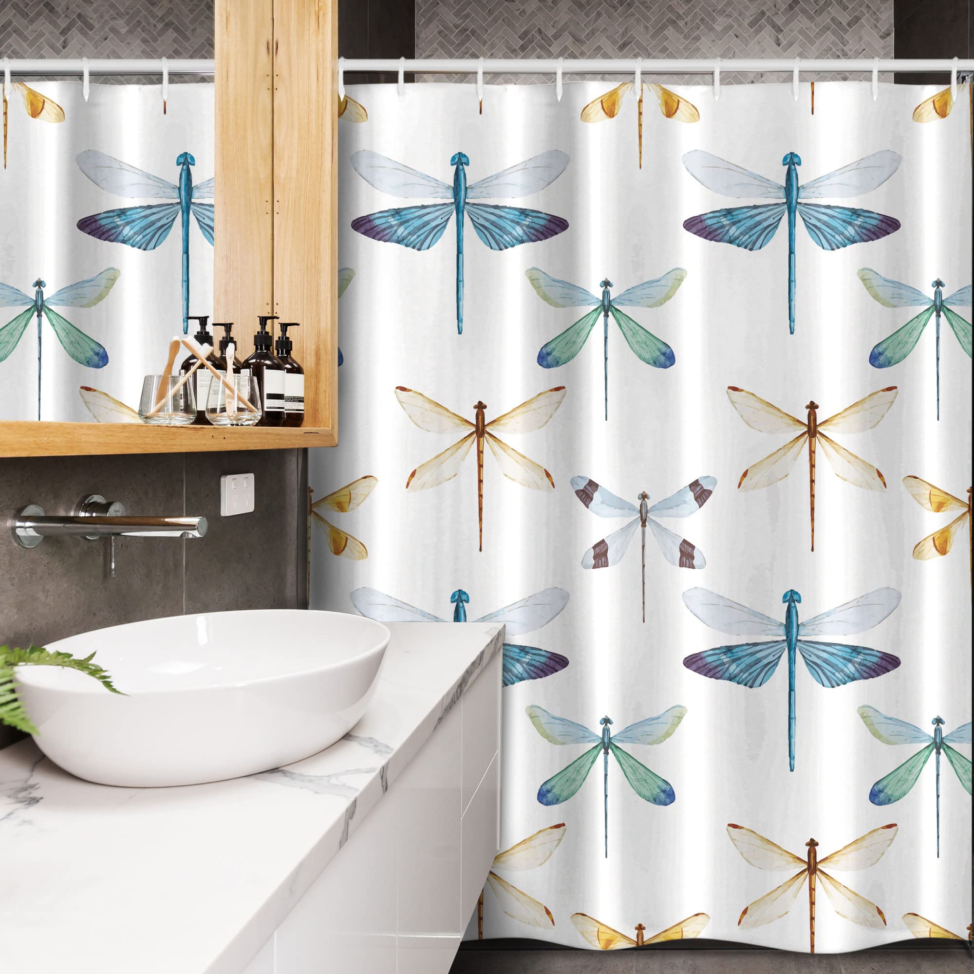 Ambesonne Dragonfly Shower Curtain - Vibrant Orange & Blue Dragonfly Pattern Bathroom Decor with Hooks, 54