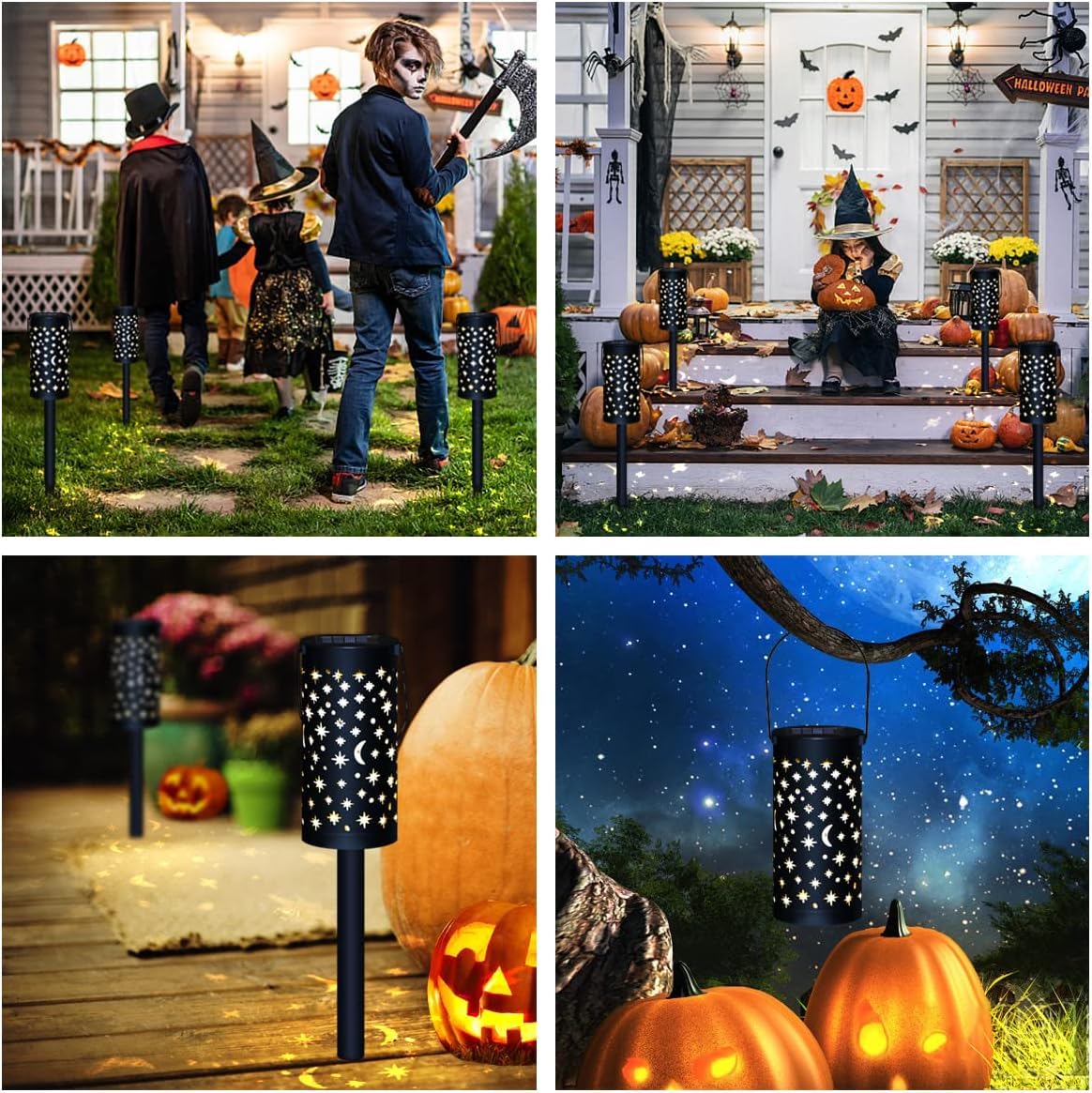 6 Pack Solar Garden Lights - Waterproof Black Star Moon Outdoor Path Lights for Yard, Patio, Walkway & Landscape Decoration