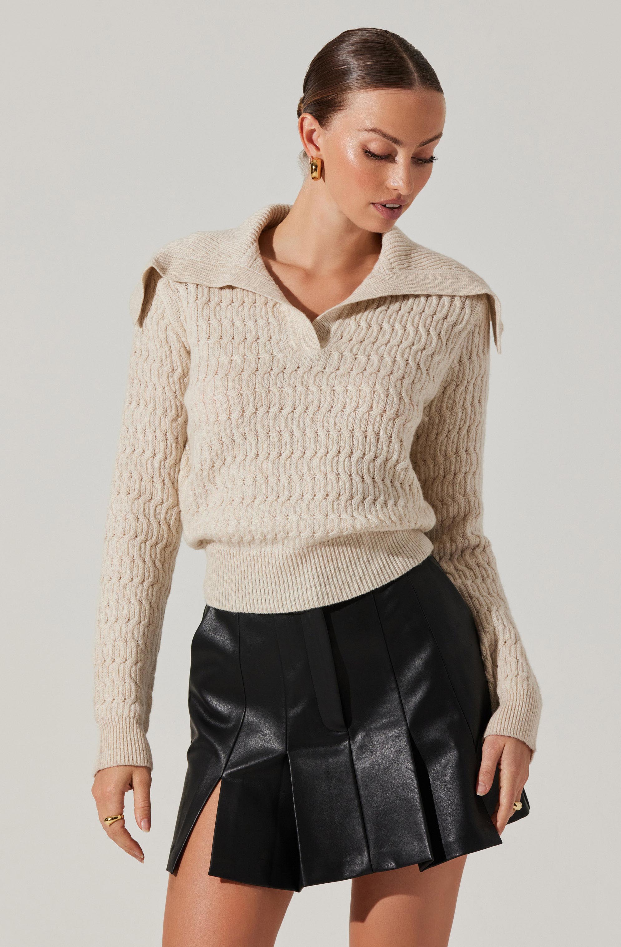 Xanthe Oversized Collar Sweater Women's Knit Pullover - Cozy Winter Fashion for Casual Outings & Office Wear