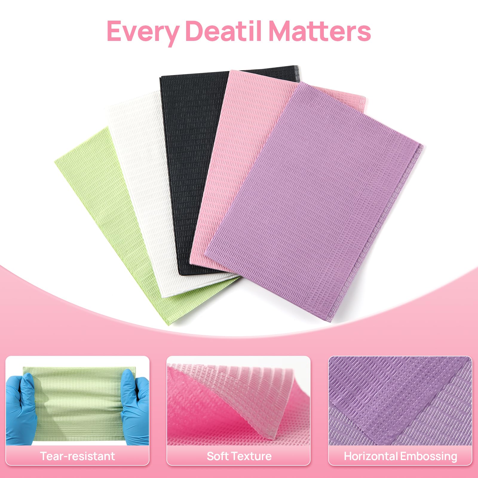 JMU 2500 Disposable Dental Bibs - 2-Ply Tissue & 1-Ply Film, Pink Dental Patient Bibs, 13