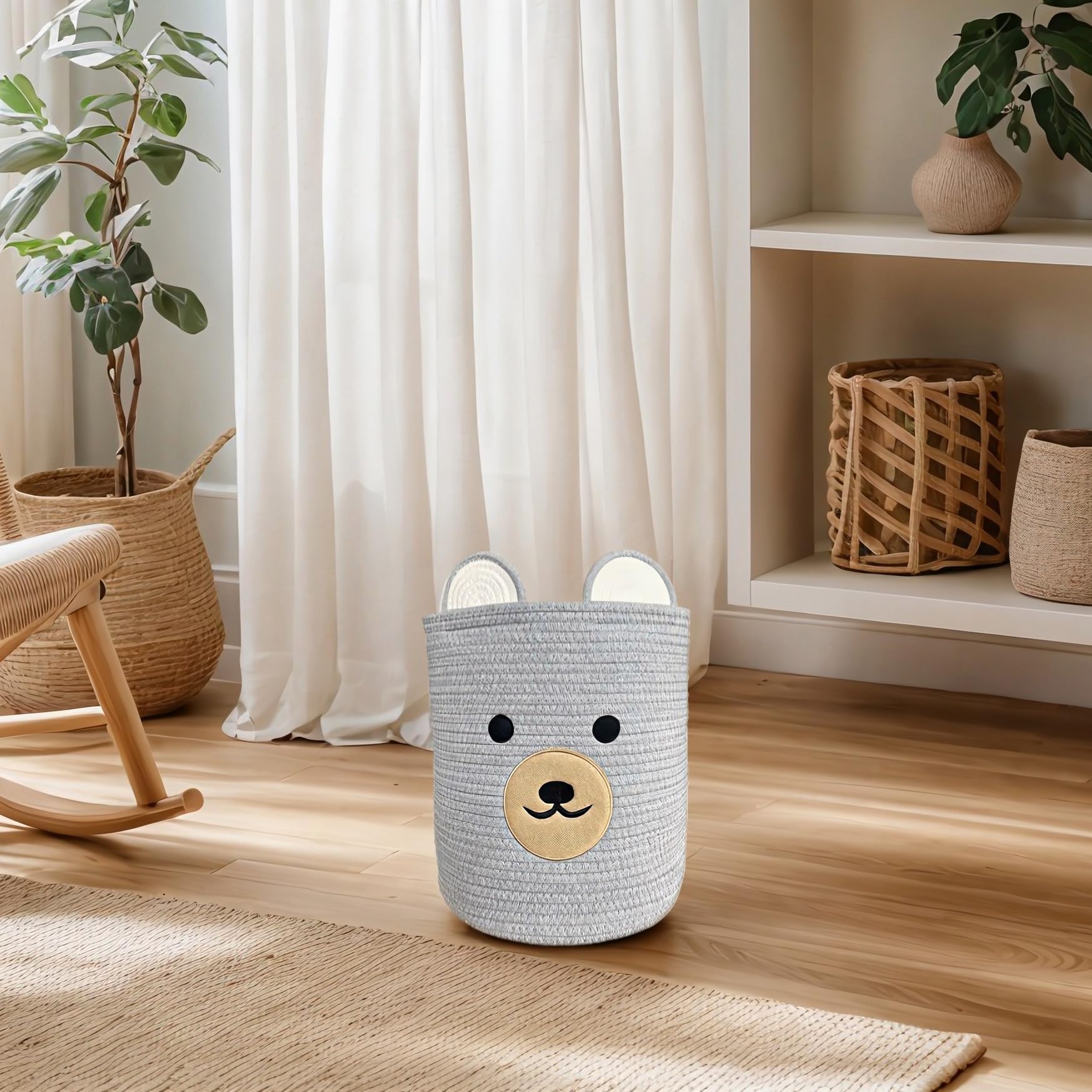 Organic Cotton Bear-Shaped Nursery Basket - Baby Storage Basket, Kids Toy Organizer & Laundry Hamper - Perfect Baby Shower Gift & Children's Room Decor (Light Grey) | Ideal for Nursery Organization, Toy Storage & Baby Essentials
