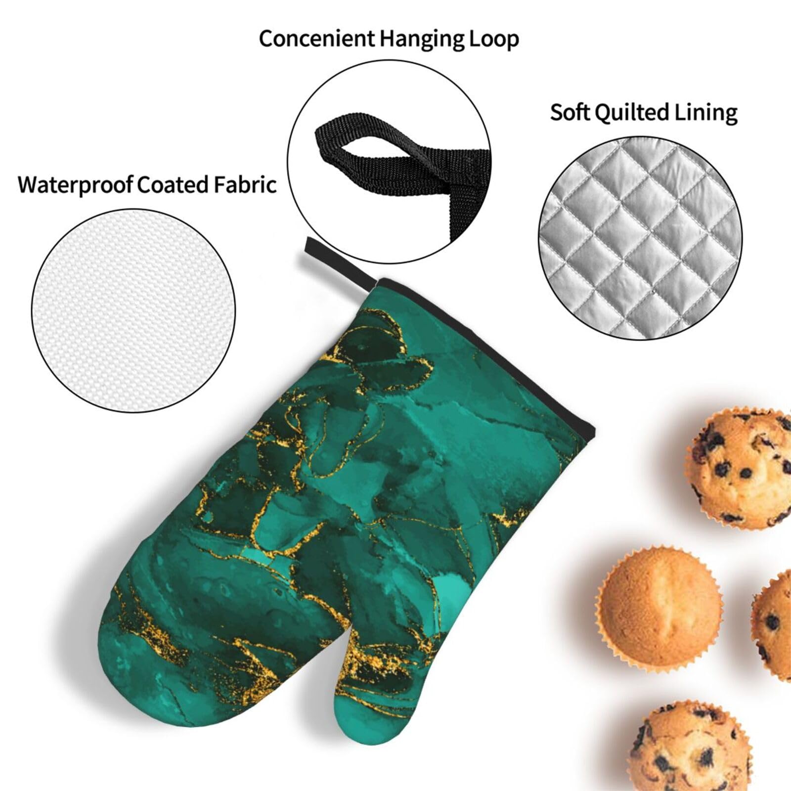 Turquoise Marble Oven Mitts & Pot Holders Set of 3 - Heat Resistant, Non-Slip, Washable Kitchen Accessories for Cooking, Baking, Grilling & BBQ - Perfect for Home Kitchen Decor & Gift Giving