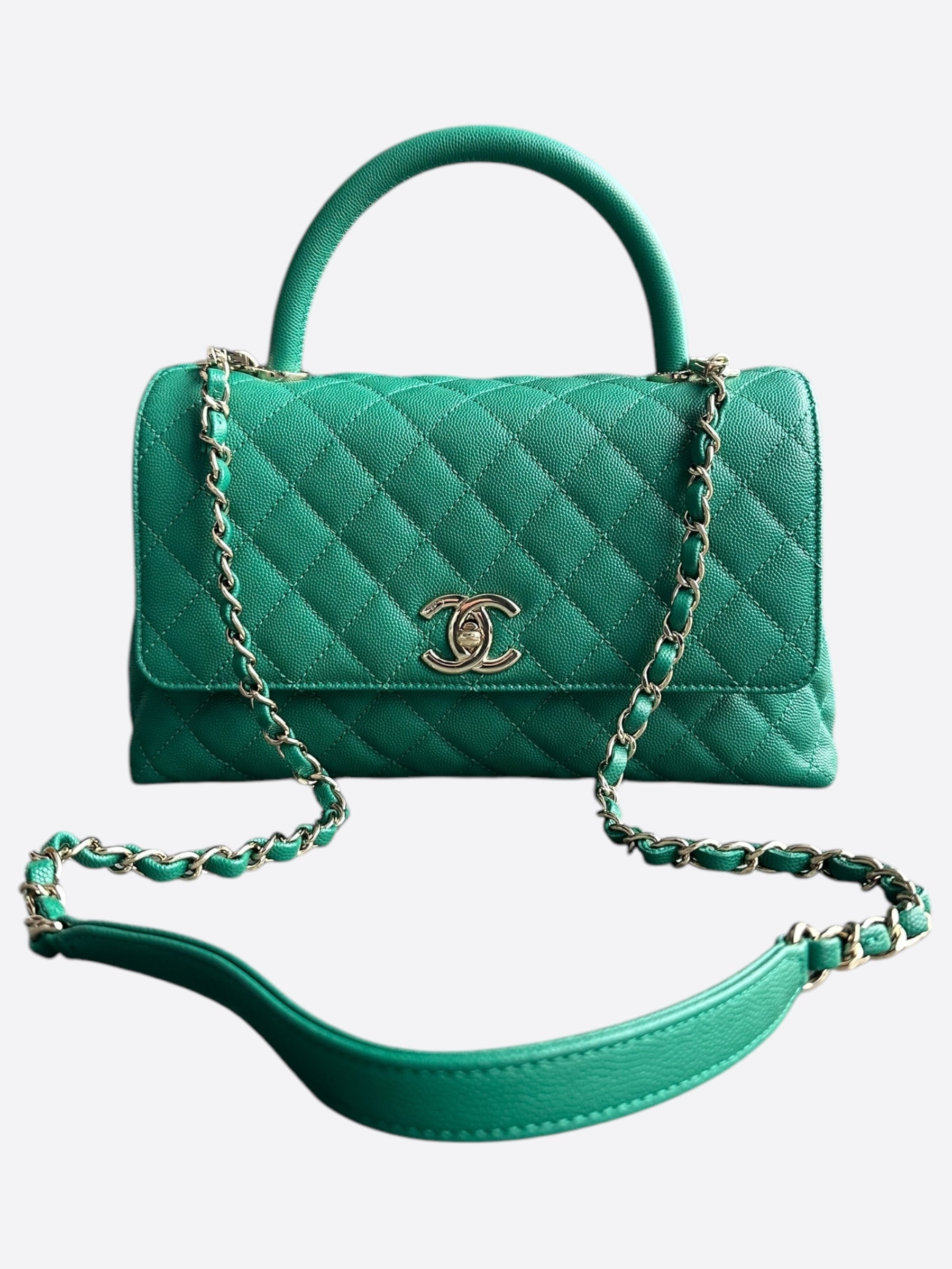Chanel Turquoise Calfskin Quilted Coco Large Top Handle Bag - Luxury Designer Handbag for Women, Perfect for Parties, Weddings & Special Occasions