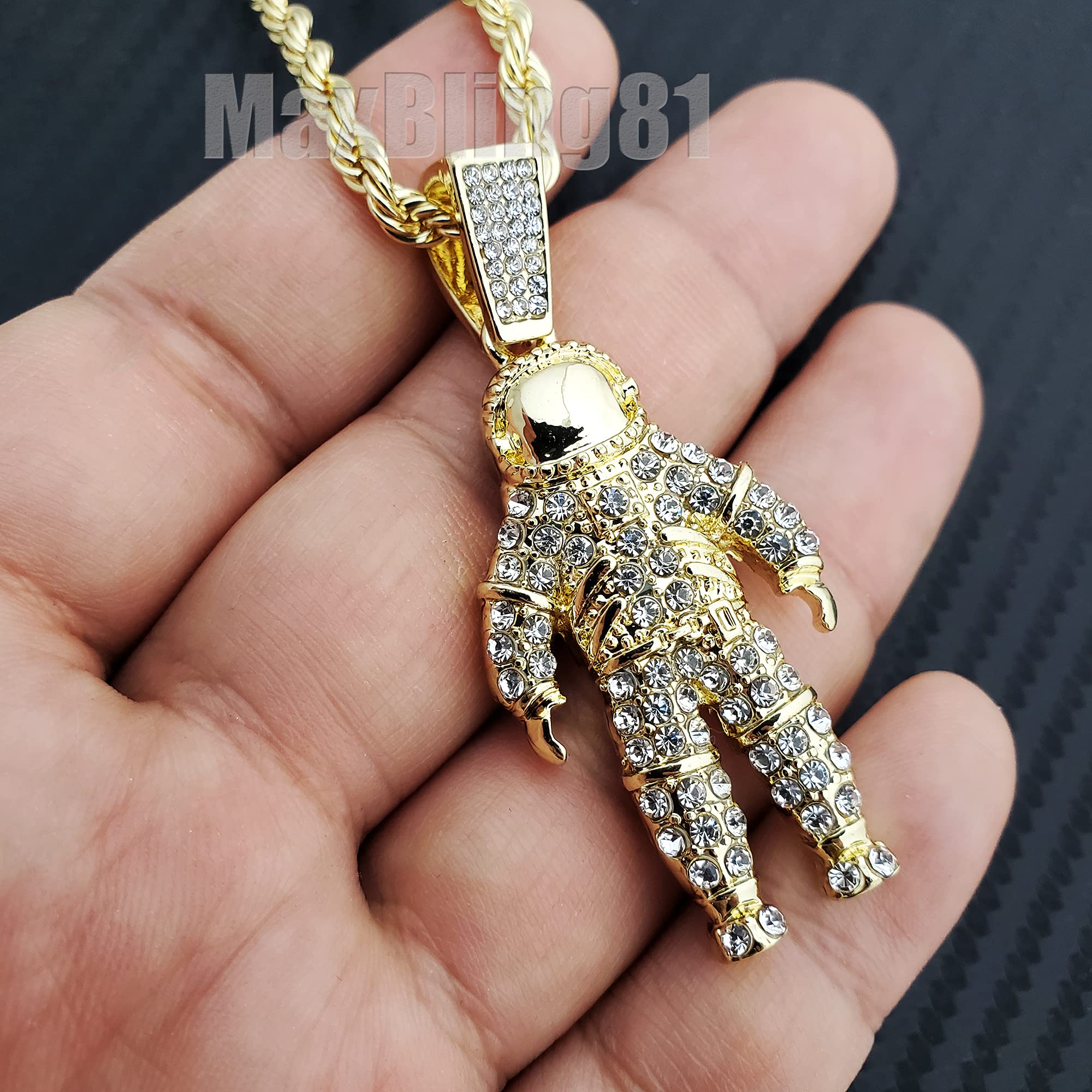 Hip Hop Iced Out Gold & Silver Plated Astronaut Pendant with 4mm 24