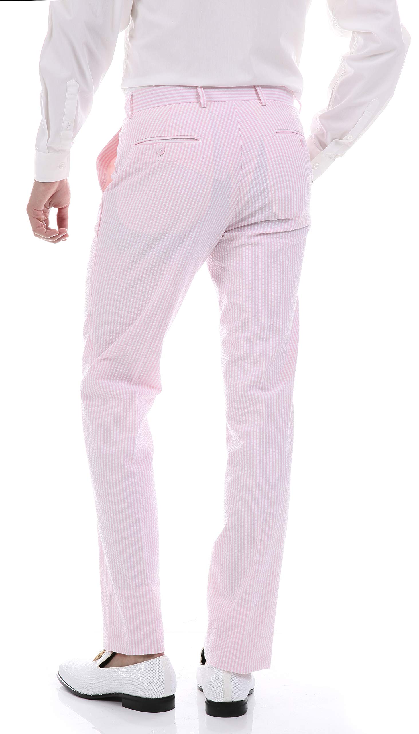 Men's Slim Fit Two Piece Suit | Seersucker Striped Business Suit | Made in USA | Perfect for Weddings, Office & Formal Events