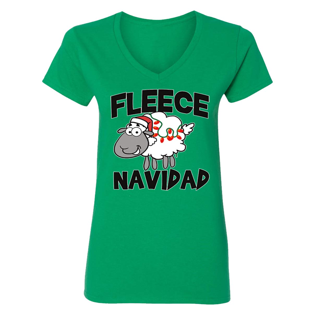 GOOD SHOPPERS ACTIVEWEAR Women's Christmas Fleece V-Neck T-Shirt with Cute Navidad Sheep Design - Cozy Holiday Outfit for Parties, Gifts & Festive Gatherings