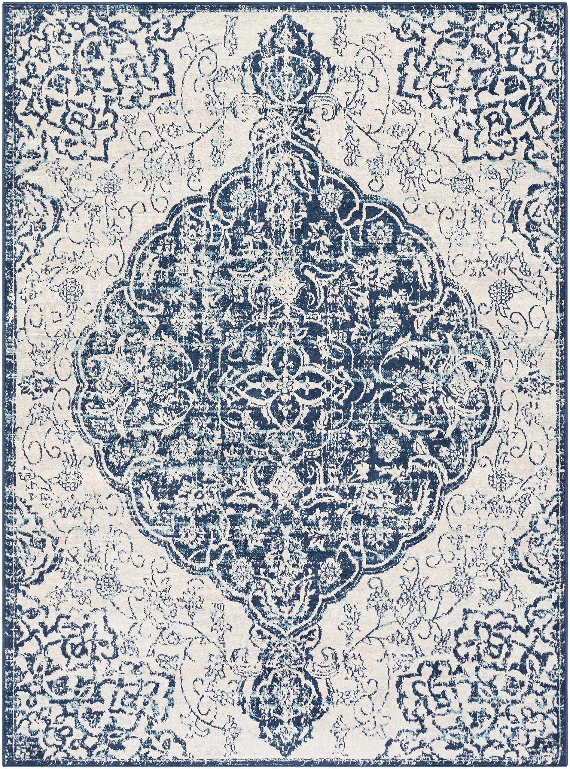 Hauteloom Traditional Beige and Blue Area Rug 7'10