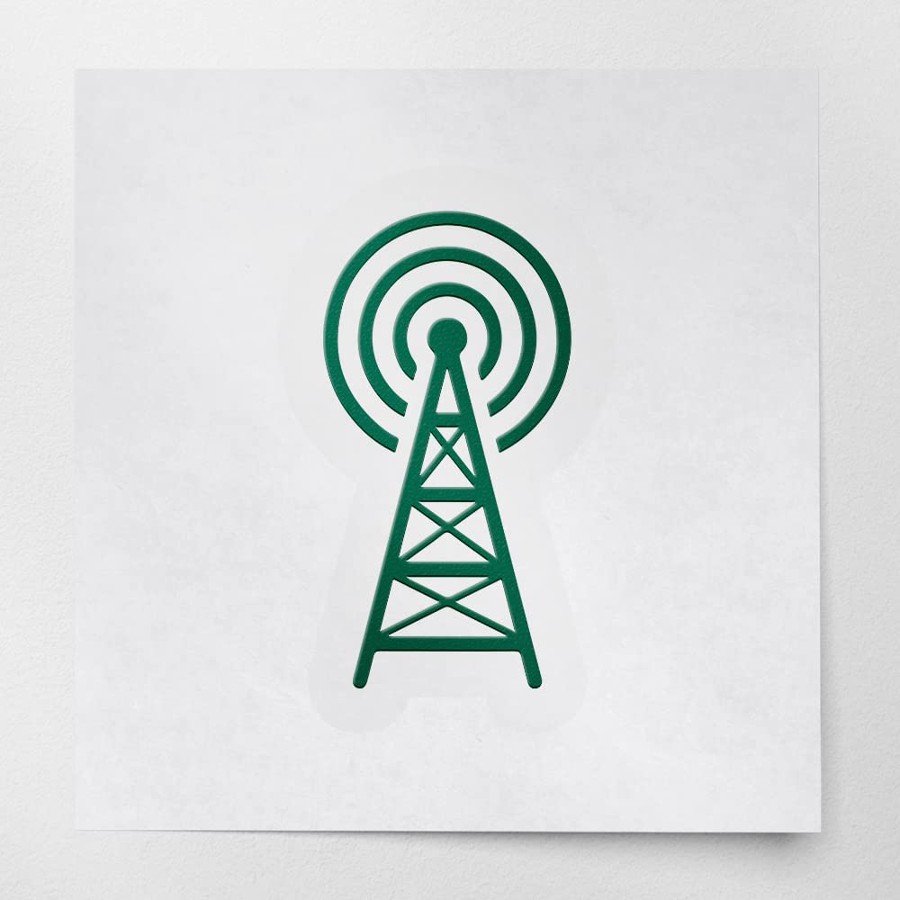 Premium Waterproof Vinyl Decal Stickers - Radio Tower with Waves Design (Set of 2, Green) for Laptop, Phone, Helmet, Car Window & Mug | Durable Decorative Stickers for Tech Enthusiasts & Broadcasting Fans | Perfect for Personalizing Devices, Gifts & Office Decor