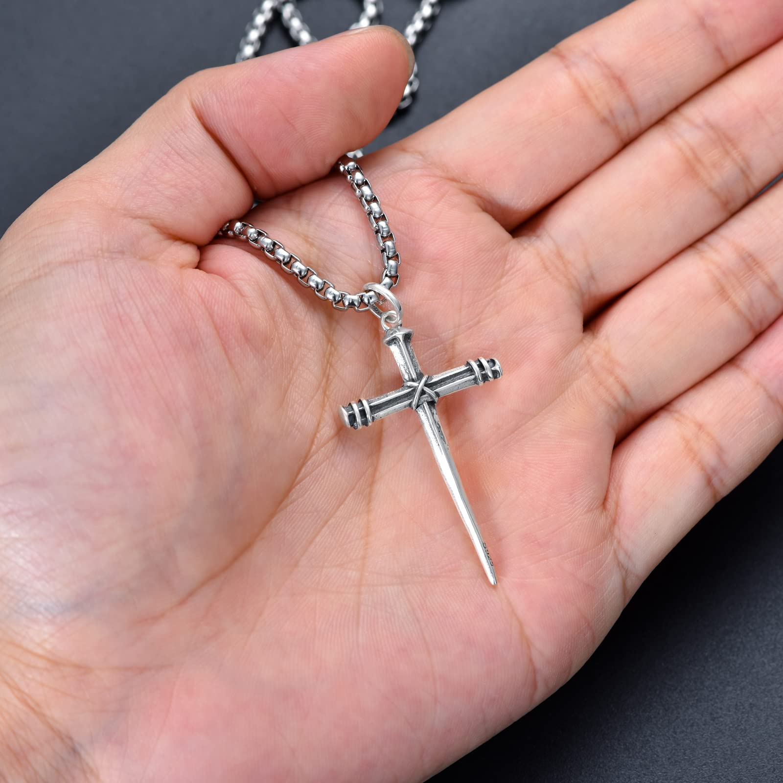 Men's Sterling Silver Nail Cross Necklace - 22