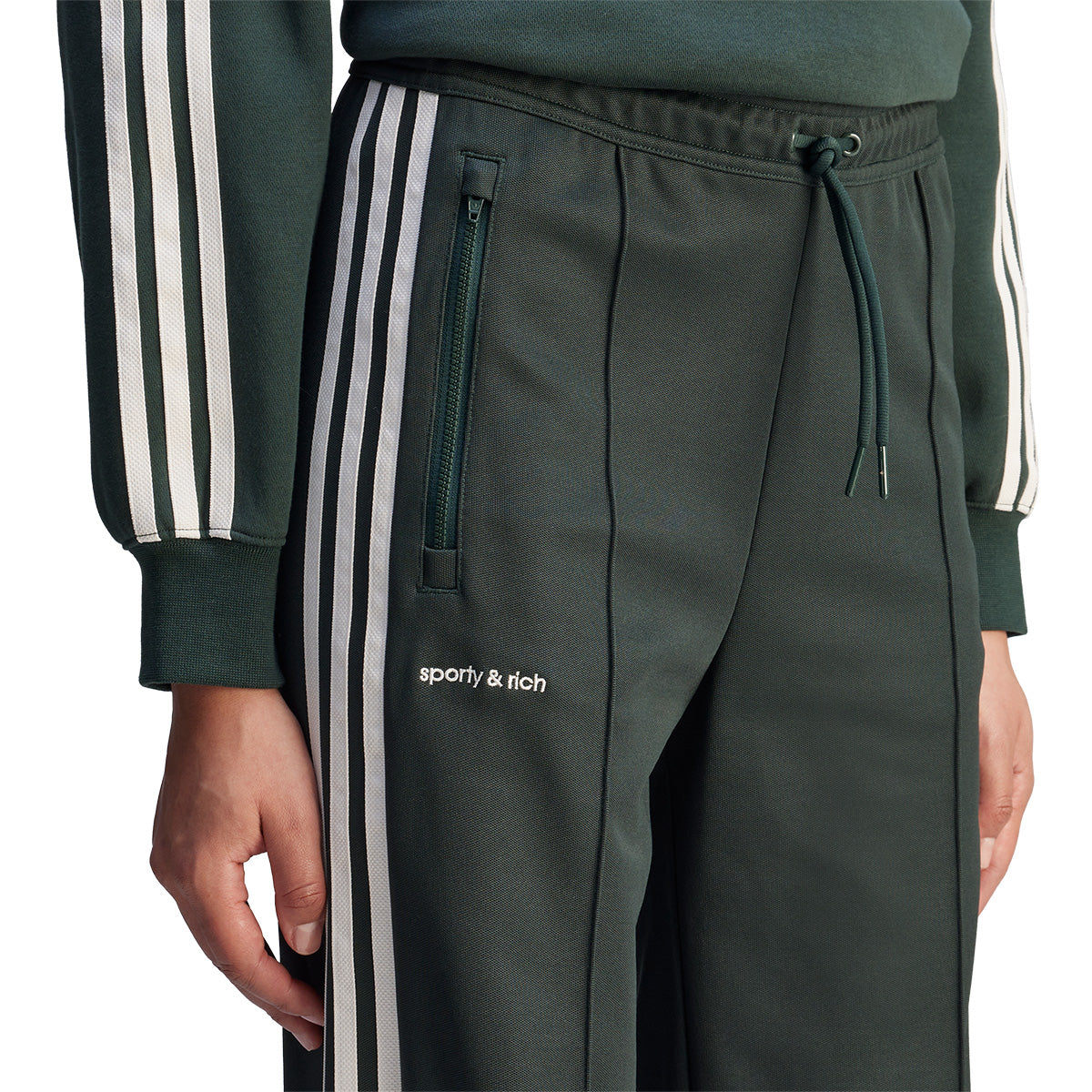 Sporty & Rich Forest Green Track Pants for Women - Comfortable High-Waisted Joggers for Running, Gym & Casual Wear
