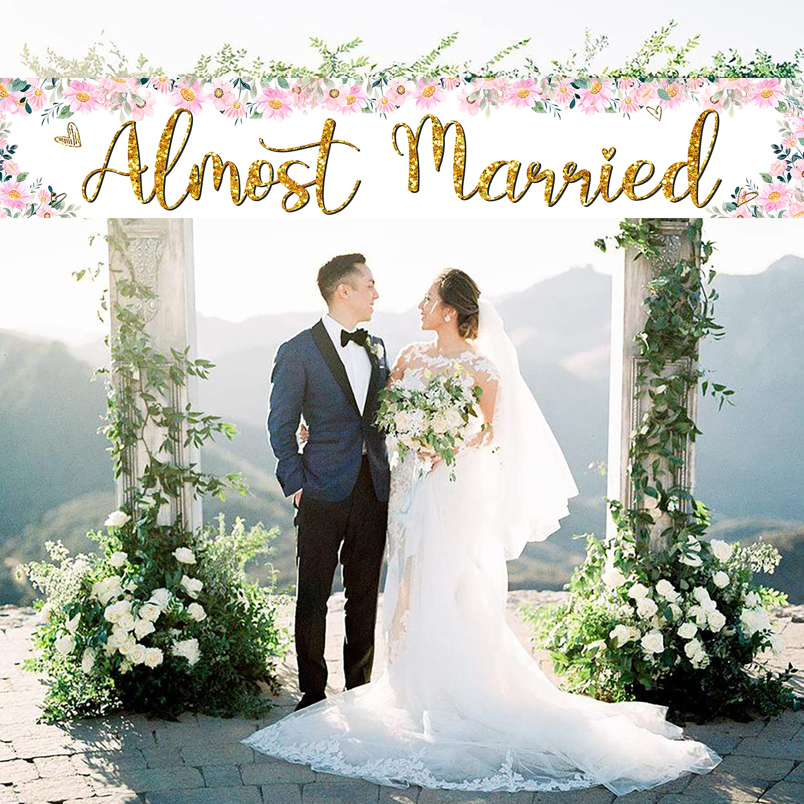 Almost Married Large Banner Sign - 9.8 x 1.6 Ft Wedding Rehearsal Dinner Decor, Engagement Party Sign for Bridal Shower, Bachelorette & Wedding Celebrations - Perfect for Photo Backdrops & Venue Decorations