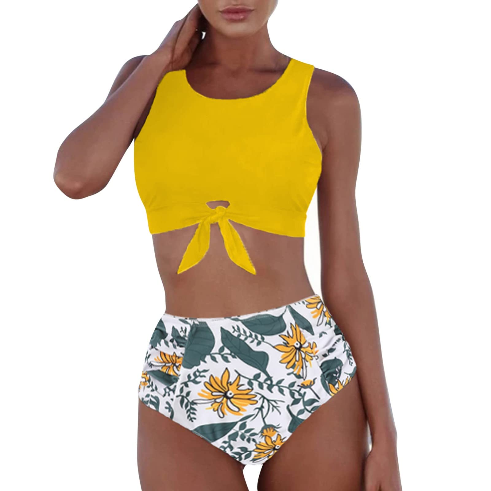 Trendy Women's Two Piece Swimsuits - Knot Tie Crop Tank Top Bikini Set | Perfect for Beach Vacations, Pool Parties & Summer Getaways