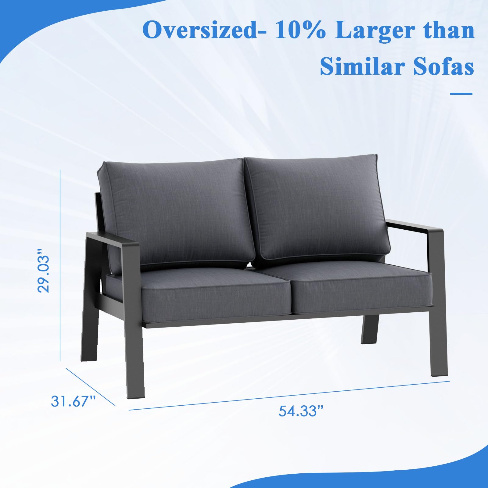 **Dark Grey Aluminum Outdoor Loveseat - Oversized All-Weather Patio Couch with 5.5