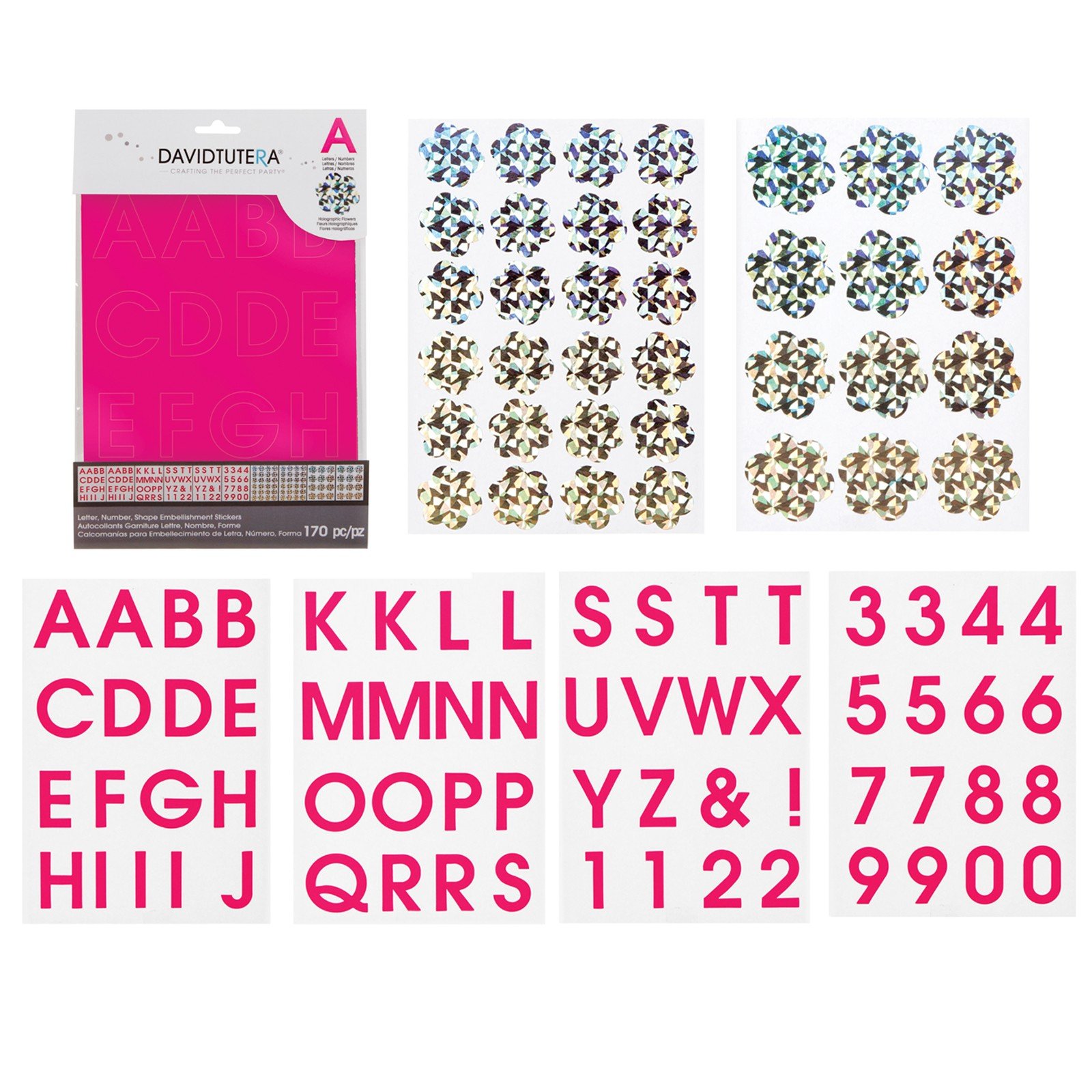 David Tutera Girls Letter, Number, and Shape Stickers - 170 pcs Decorative Stickers for Scrapbooking, DIY Crafts, School Projects & Kids Room Decor