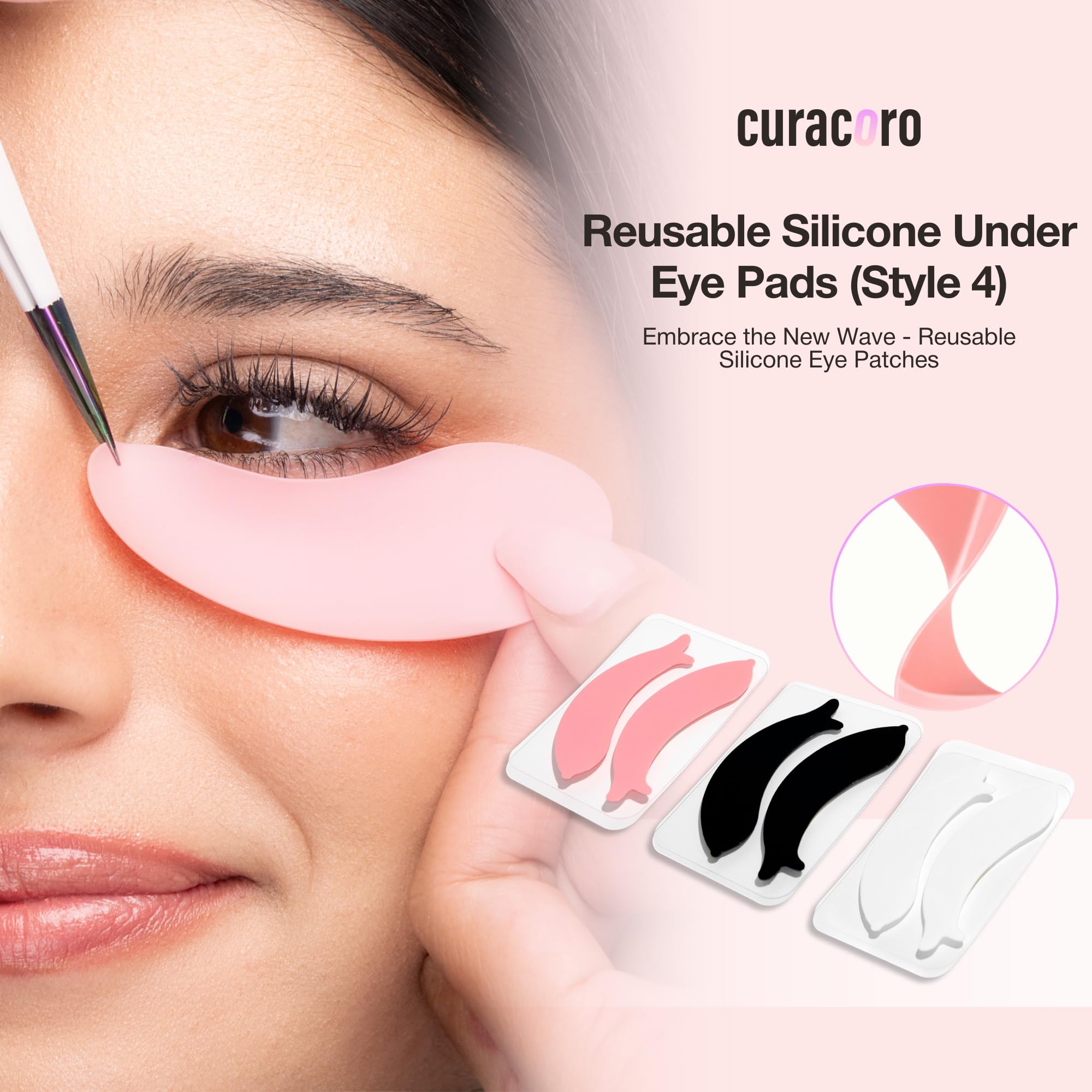 Reusable Silicone Under Eye Pads for Lash Lift & Eyelash Extensions | Soft Comfortable Eye Patches for Sensitive Skin | Perfect for Eyelash Perm, Lamination & Extension Removal (White, Style 4) | At-Home Salon & Professional Use