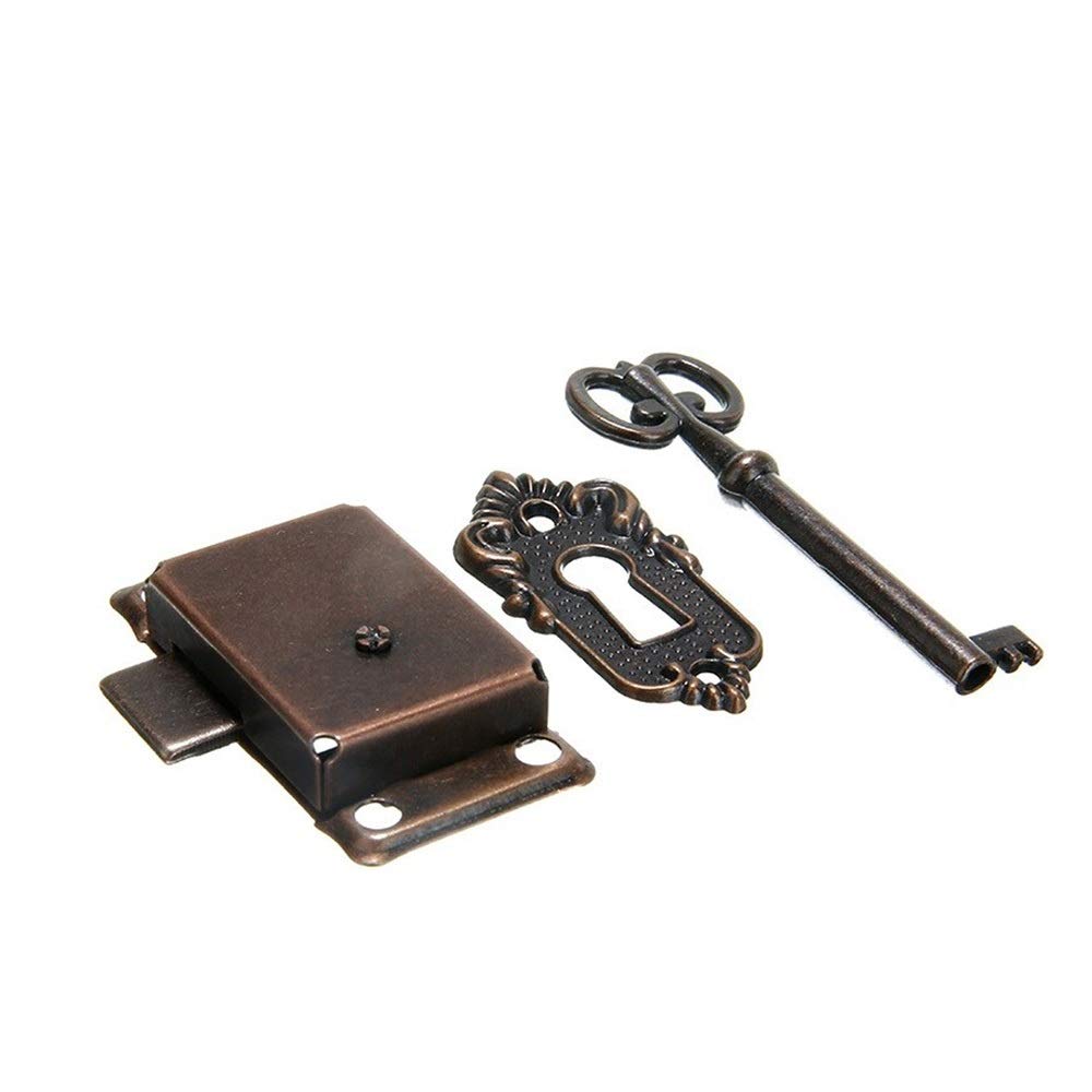 Vintage Antique Cabinet Lock 53x27mm (2.09x1.06in) - Drawer & Closet Door Lock with Key - Furniture & Counter Replacement Hardware - Perfect for Antique Restoration, Jewelry Boxes, and Vintage Furniture Protection (1 Piece)