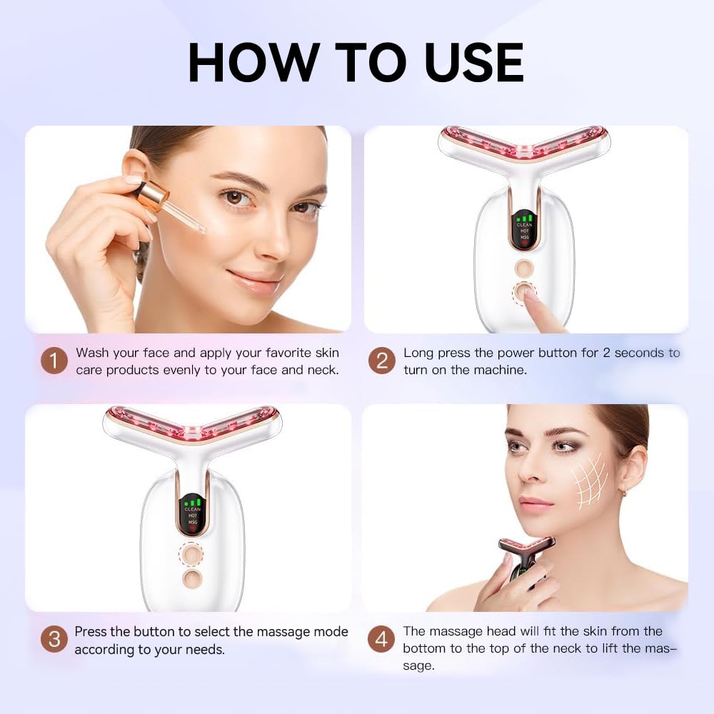 Neck & Face Massager with Vibration & Heat - Multifunctional Facial Sculpting Tool for Skin Care & Relaxation (White Gold) | Perfect for Home Spa, Anti-Aging Routine & Stress Relief