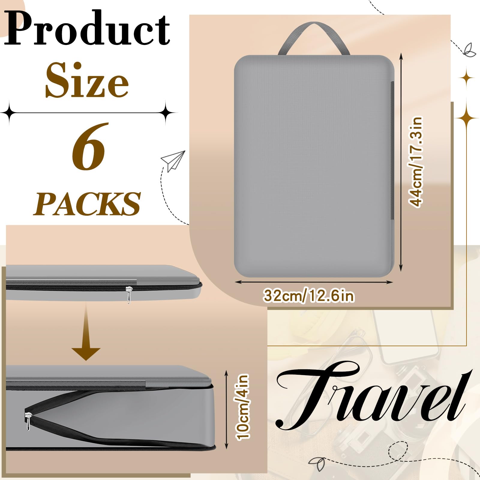 Hosuly 6-Piece Large Expandable Compression Packing Cubes for Travel - Space Saving Luggage Organizers (17.3 x 12.6 Inches, Dark Gray) - Perfect for Suitcase Storage, Business Trips & Vacation Packing
